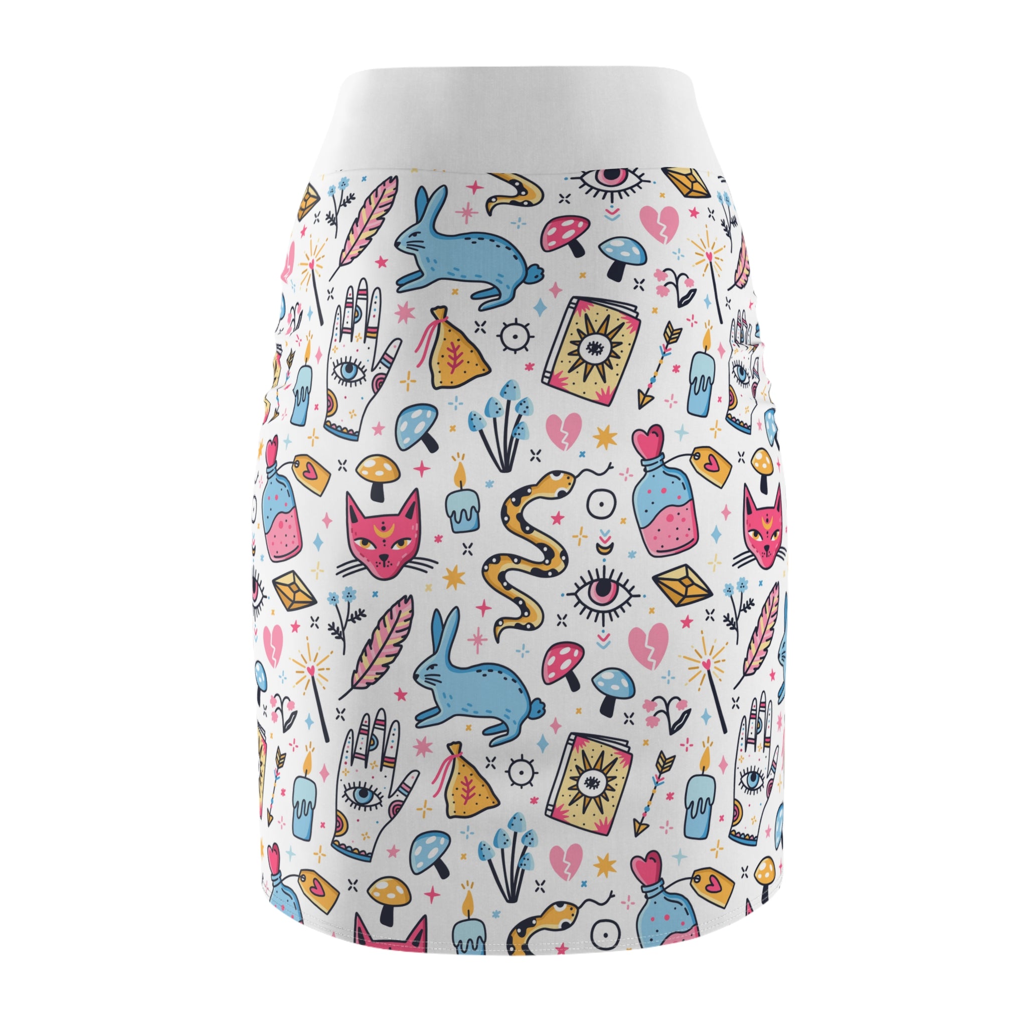 Skirt with colorful magic elements  pattern on a white background