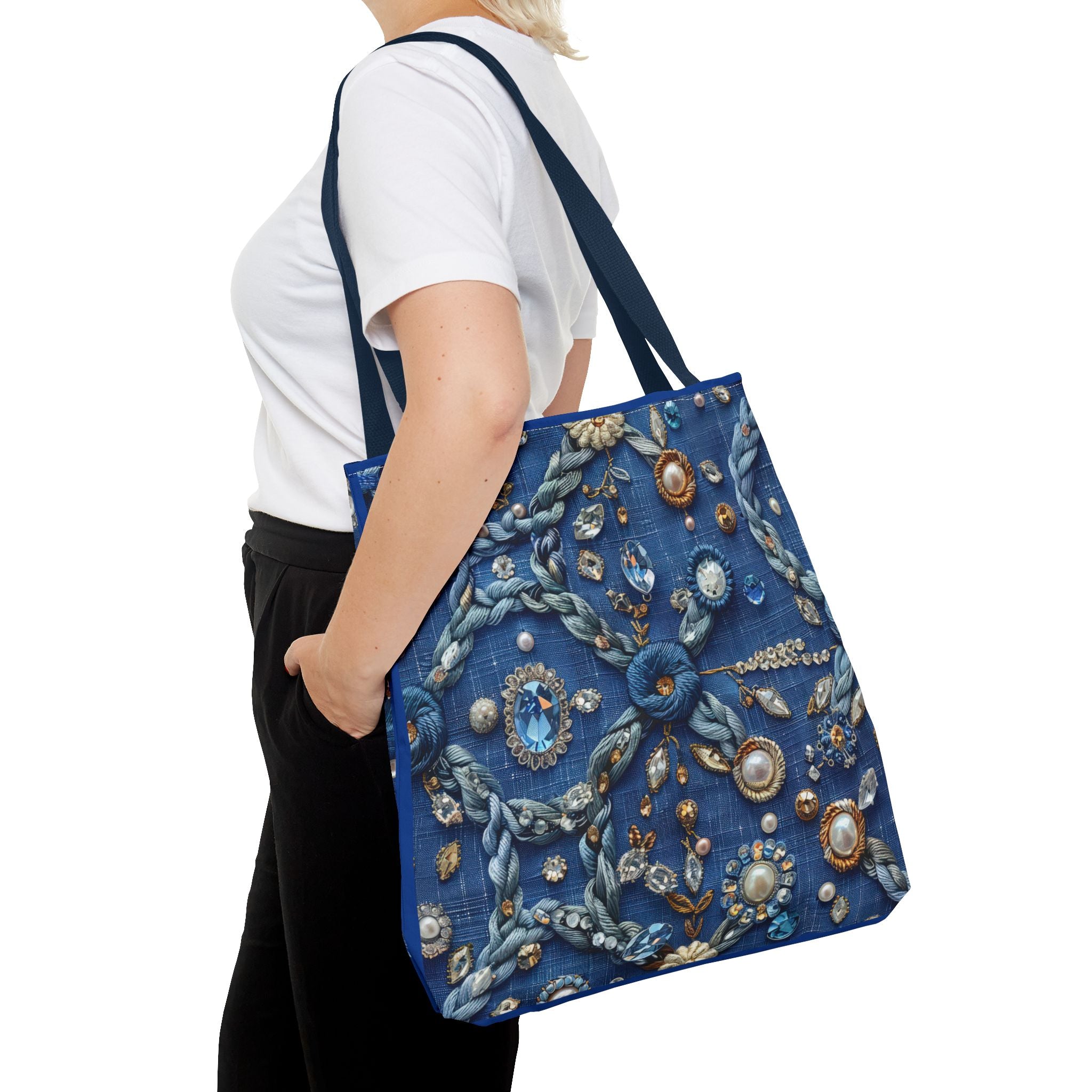 Bohemian Embellished Pattern Tote Bag | Ornate Pearl & Gem Print