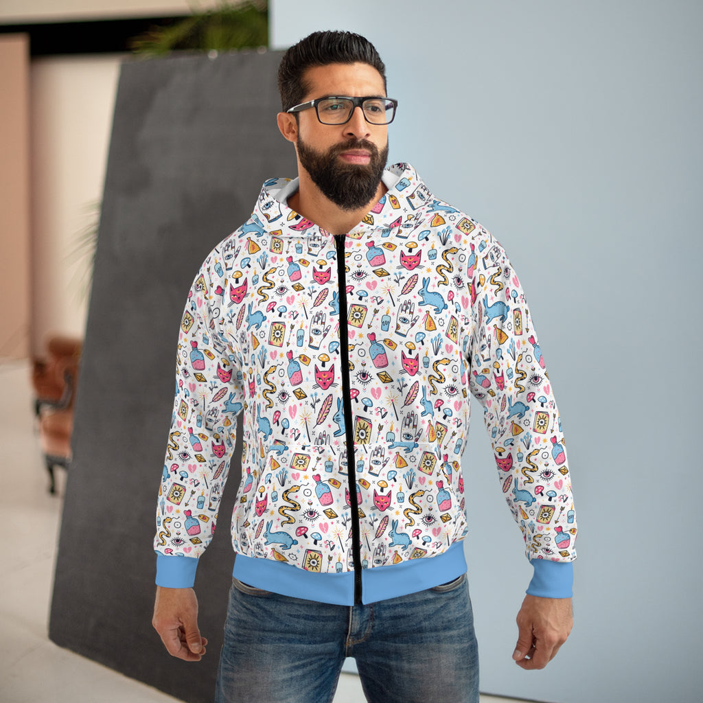 Bunny Magic Zip Hoodie — All-Over Print Cartoon Icons