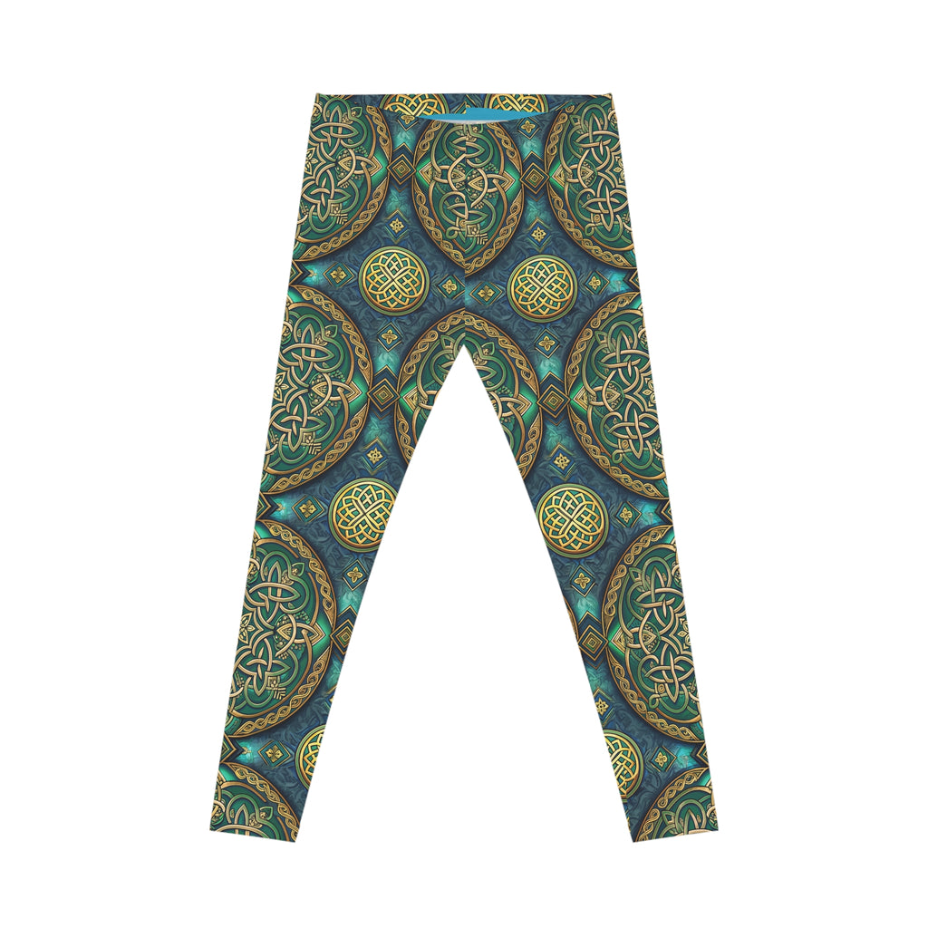 Leggings with a Celtic knot pattern on a white background
