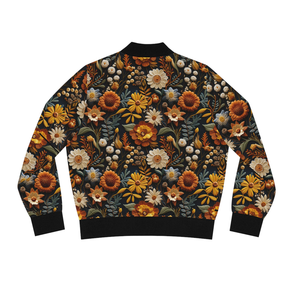 Floral bomber jacket on a white background.