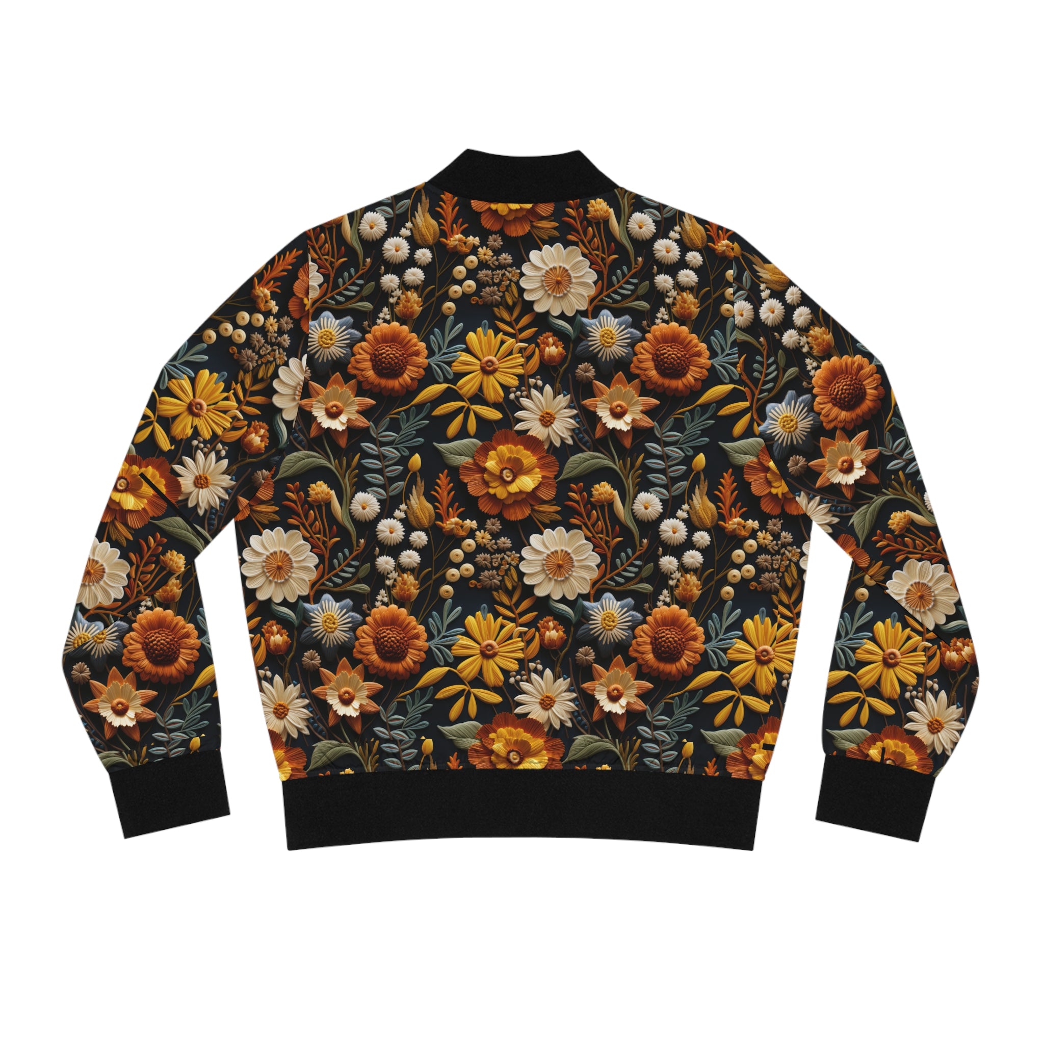 Floral bomber jacket on a white background.