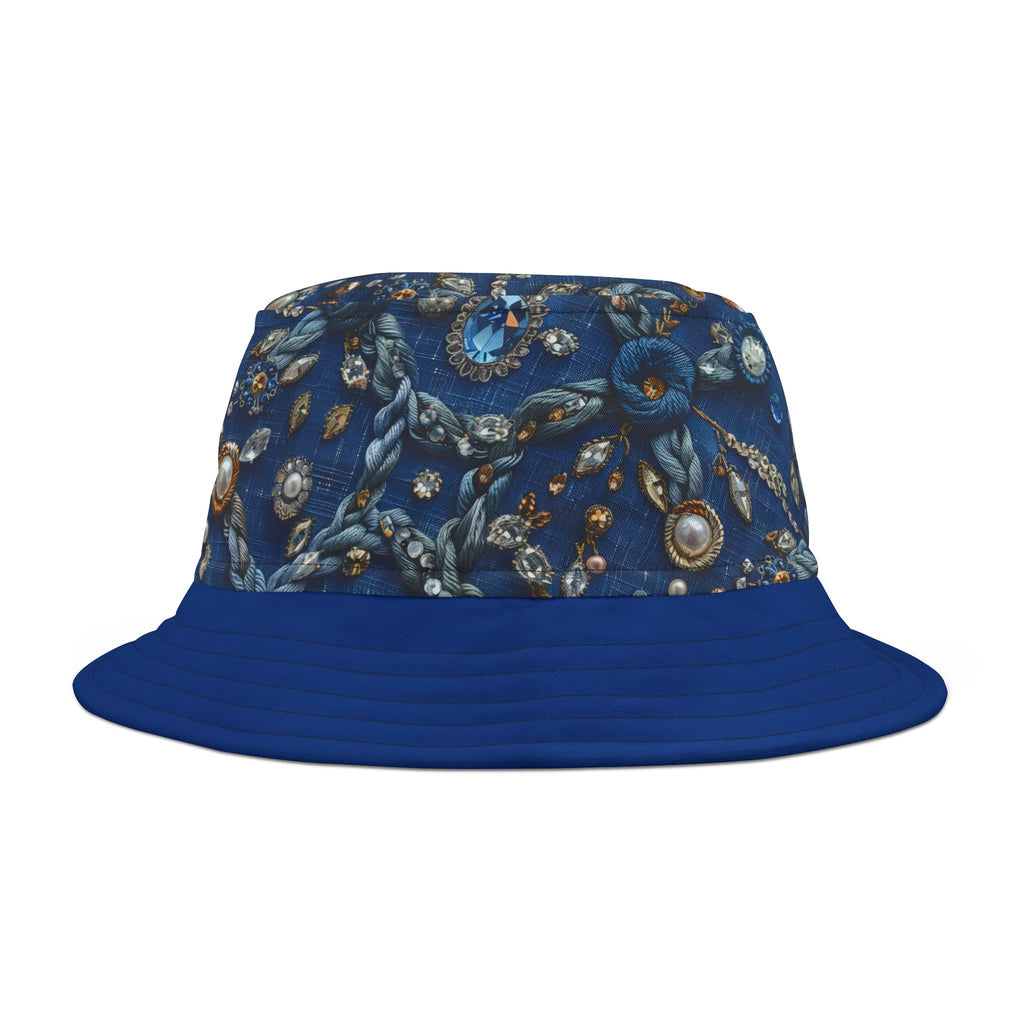 Blue Embellished Pattern Bucket Hat