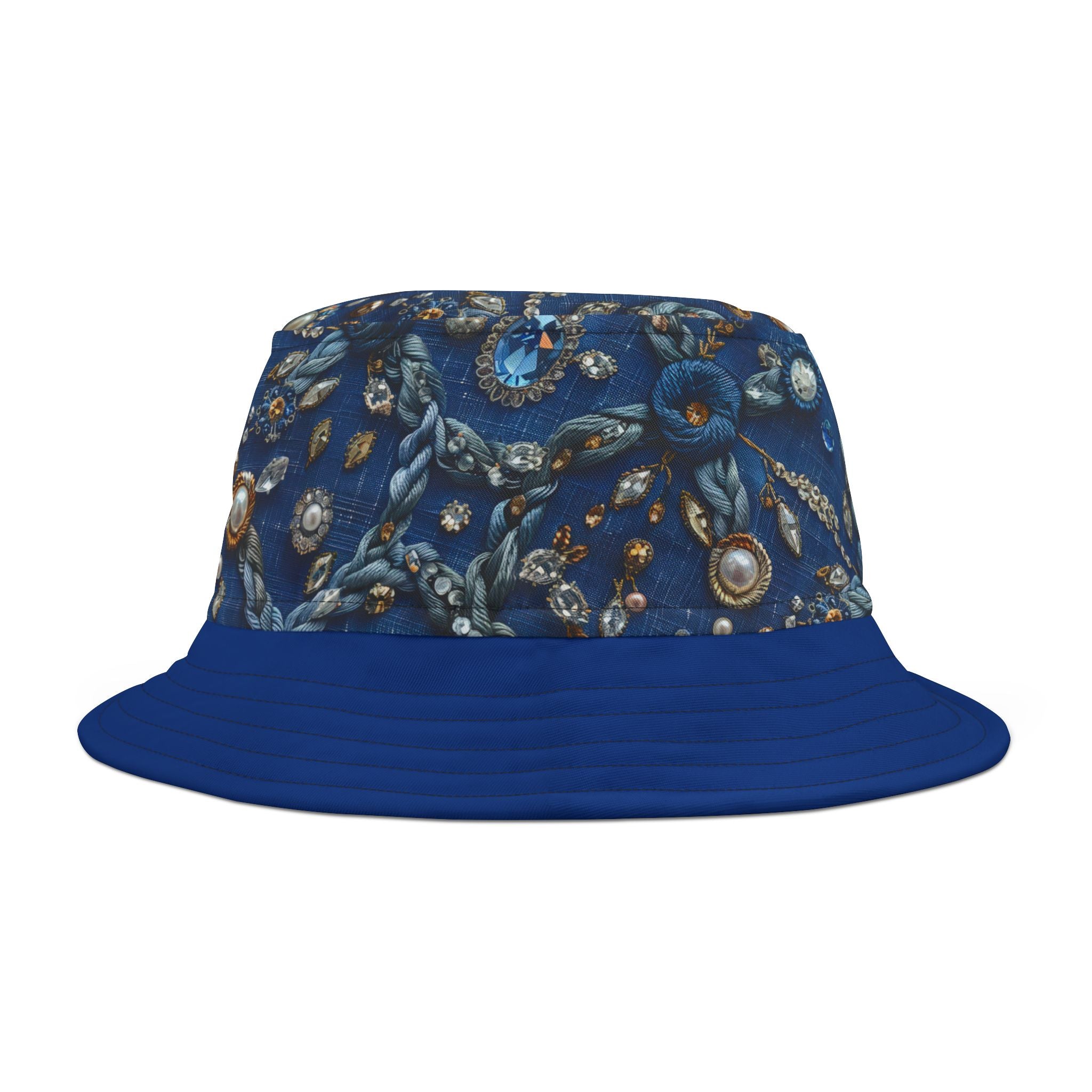 Blue Embellished Pattern Bucket Hat