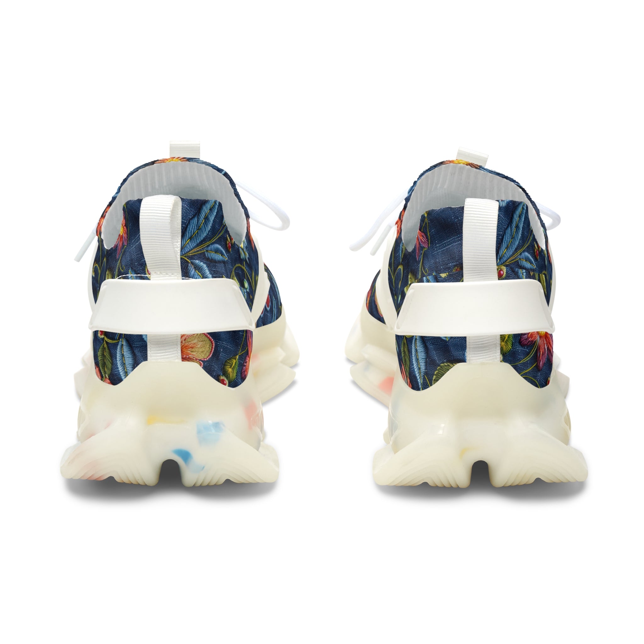 Pair of sneakers with floral pattern on a white background