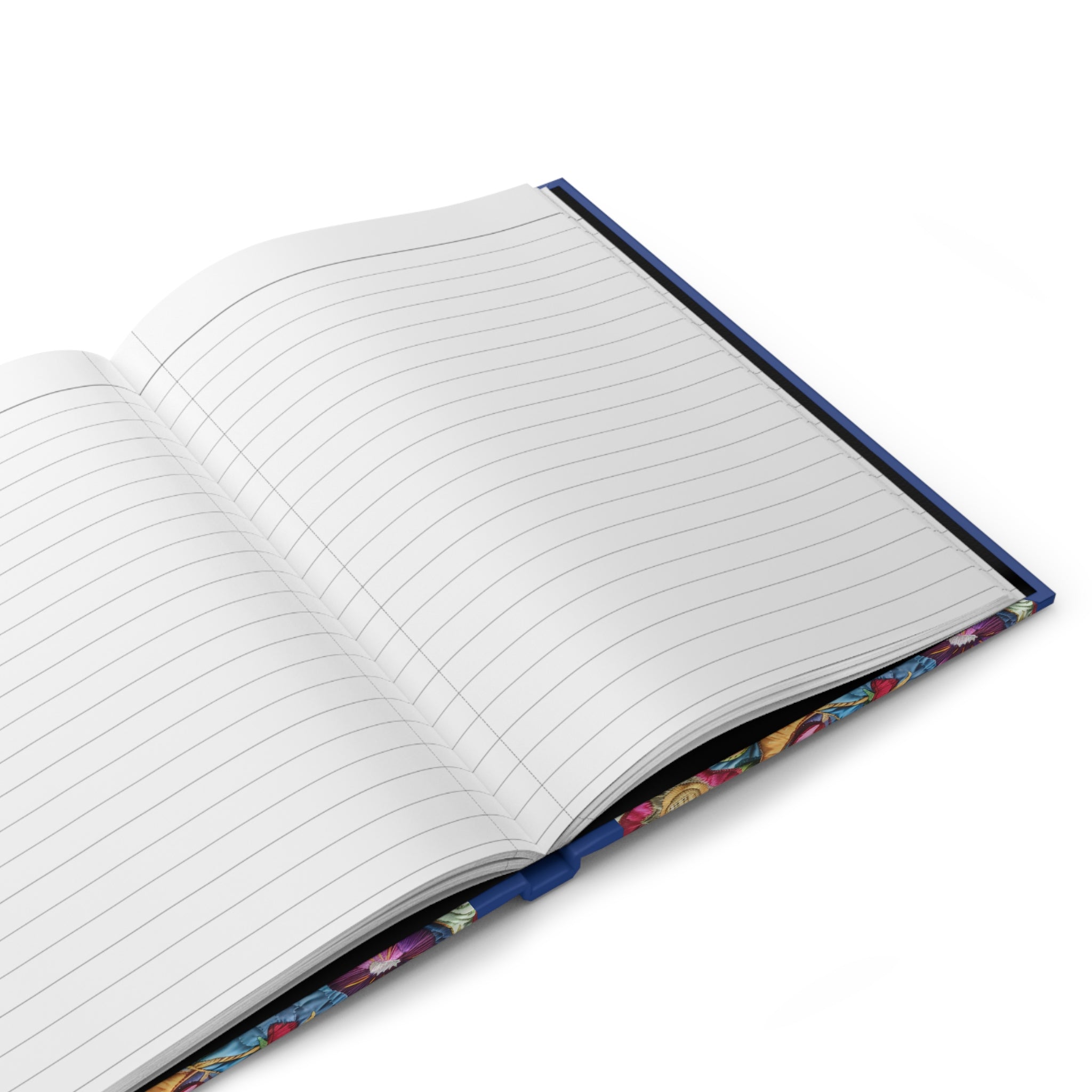 Open notebook with lined pages on a white background