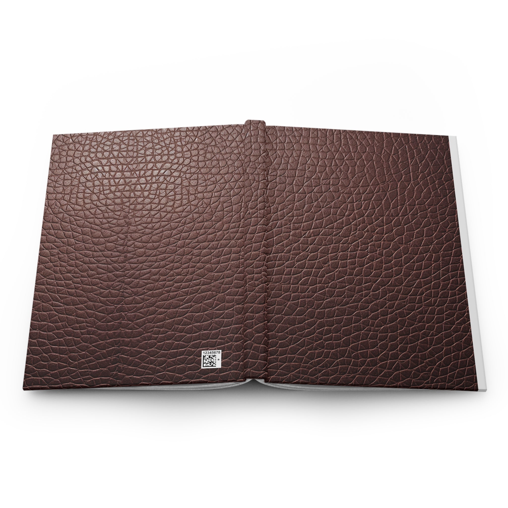 Brown textured faux leather journal on a white background