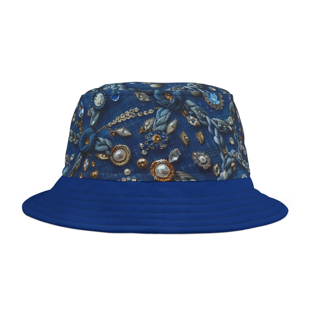 Blue Embellished Pattern Bucket Hat
