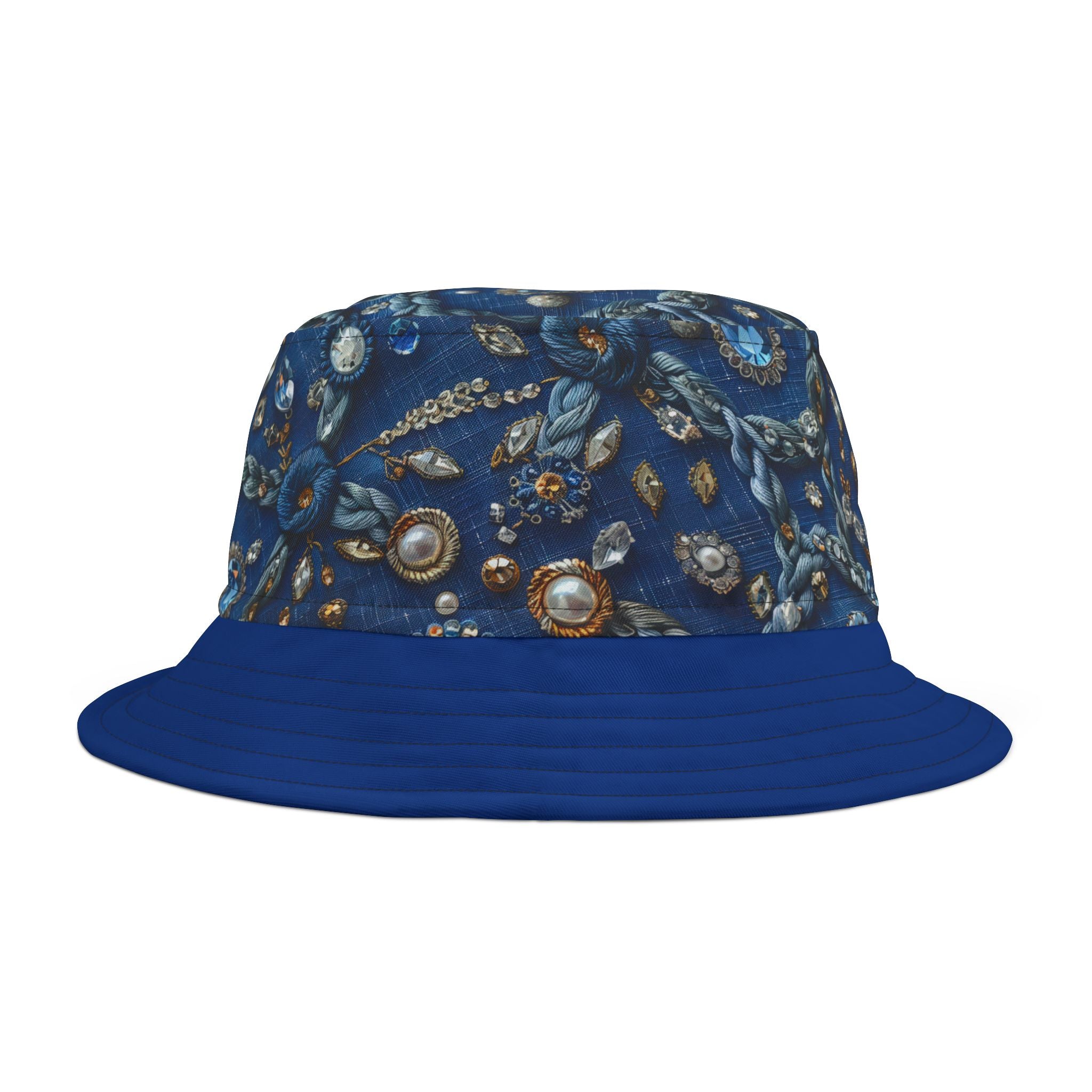 Blue Embellished Pattern Bucket Hat