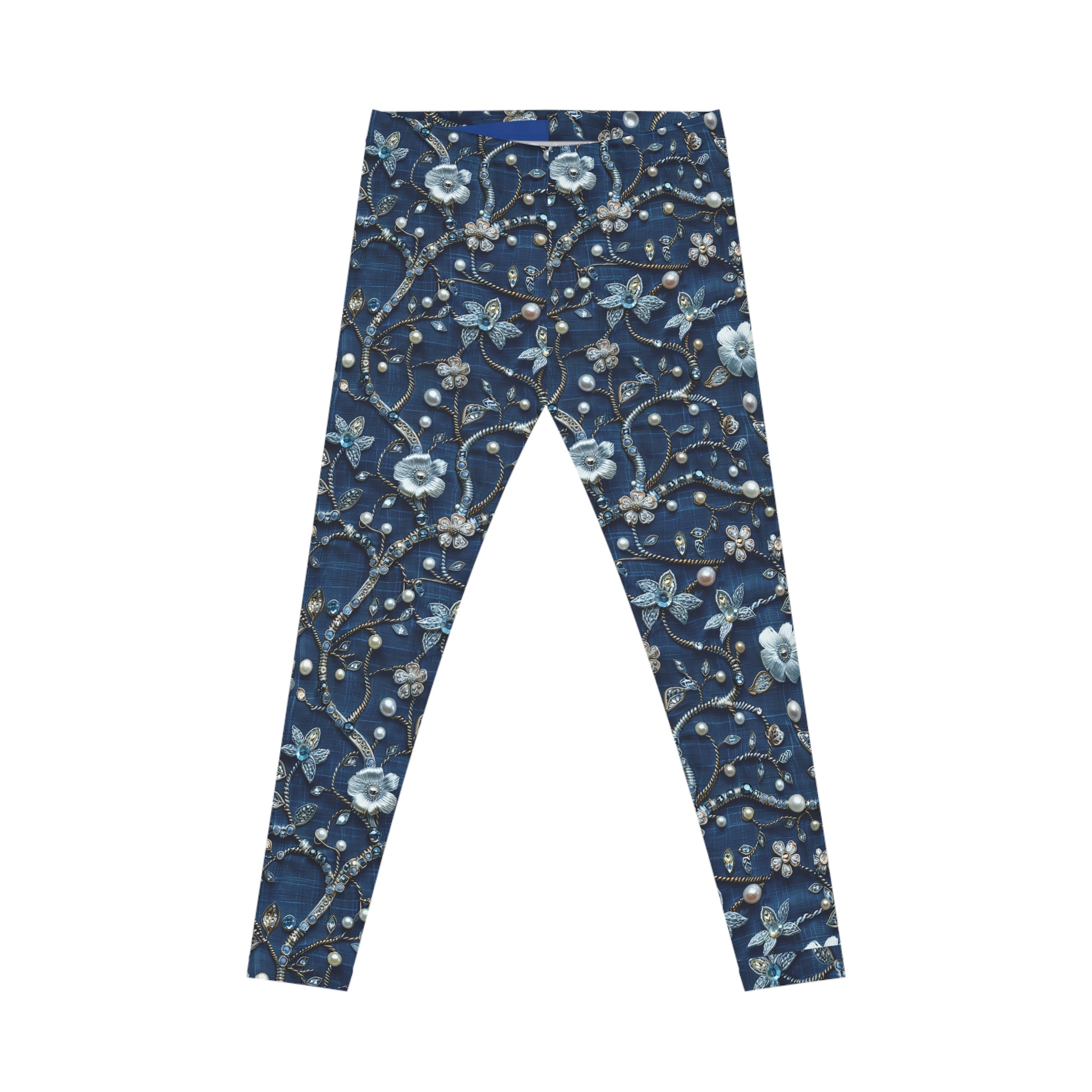 Blue Floral Vine Leggings — Women's All-Over Print Casual Leggings