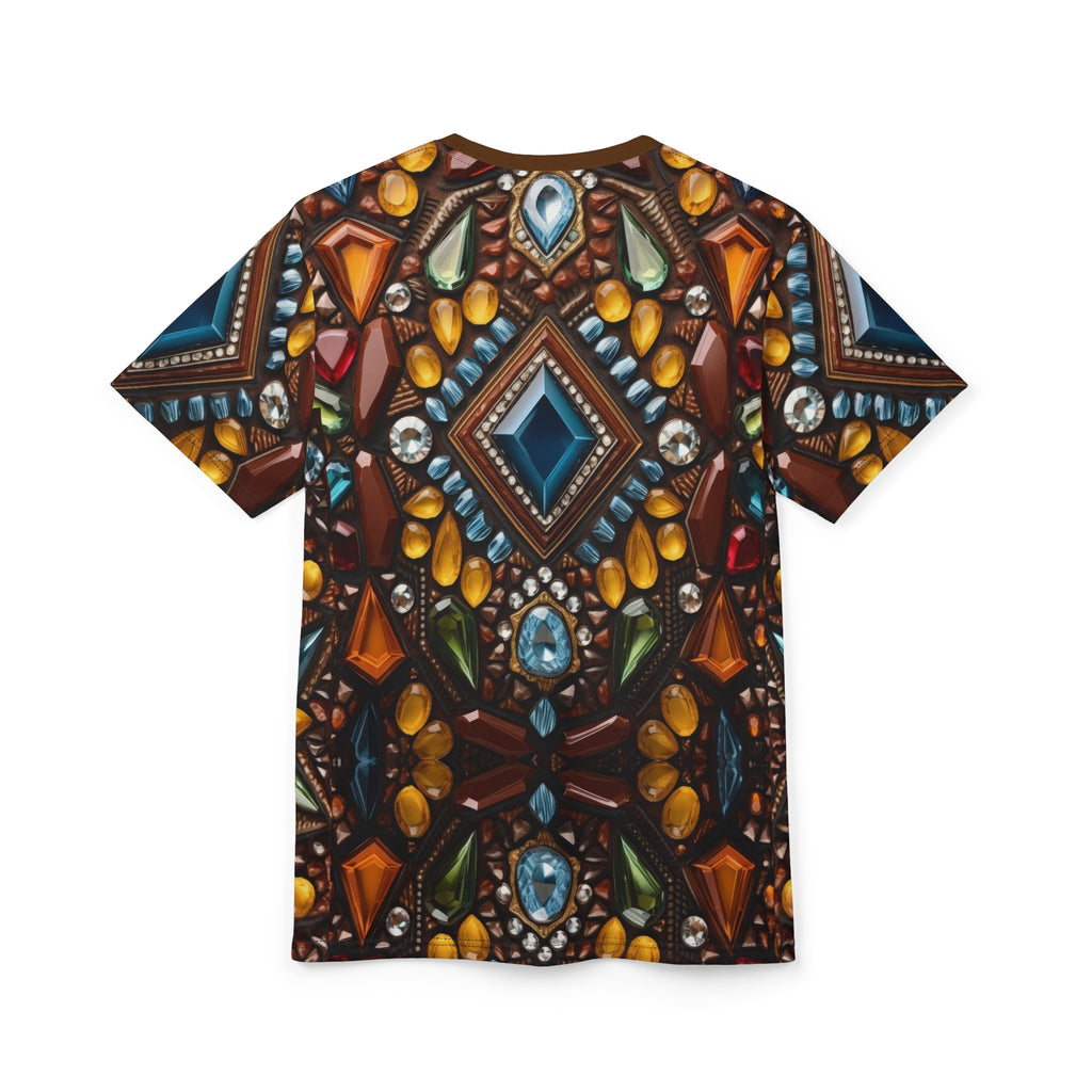 All-Over Print Gemstone Mosaic Tee — Boho Tribal Jewel Pattern Shirt