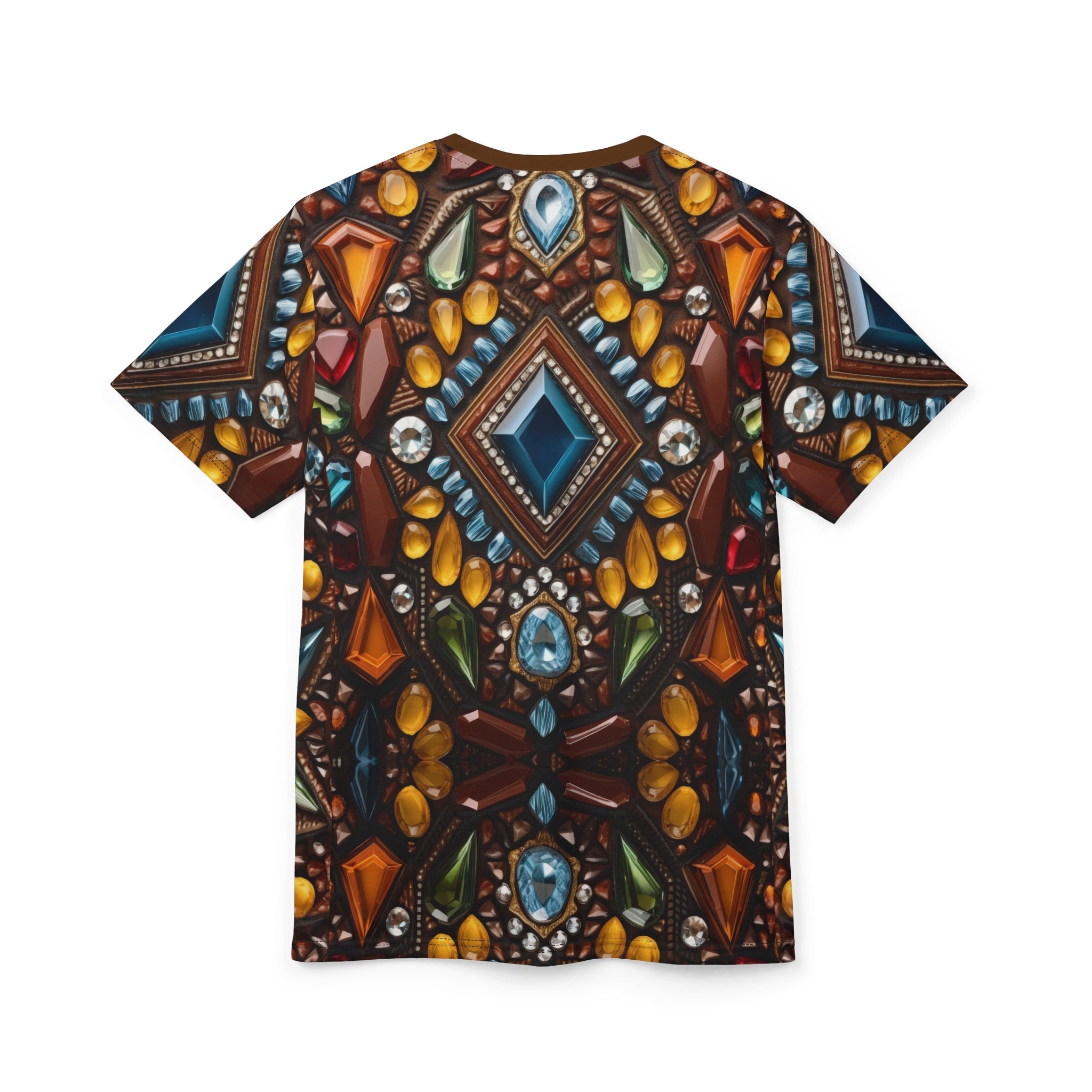 All-Over Print Gemstone Mosaic Tee — Boho Tribal Jewel Pattern Shirt