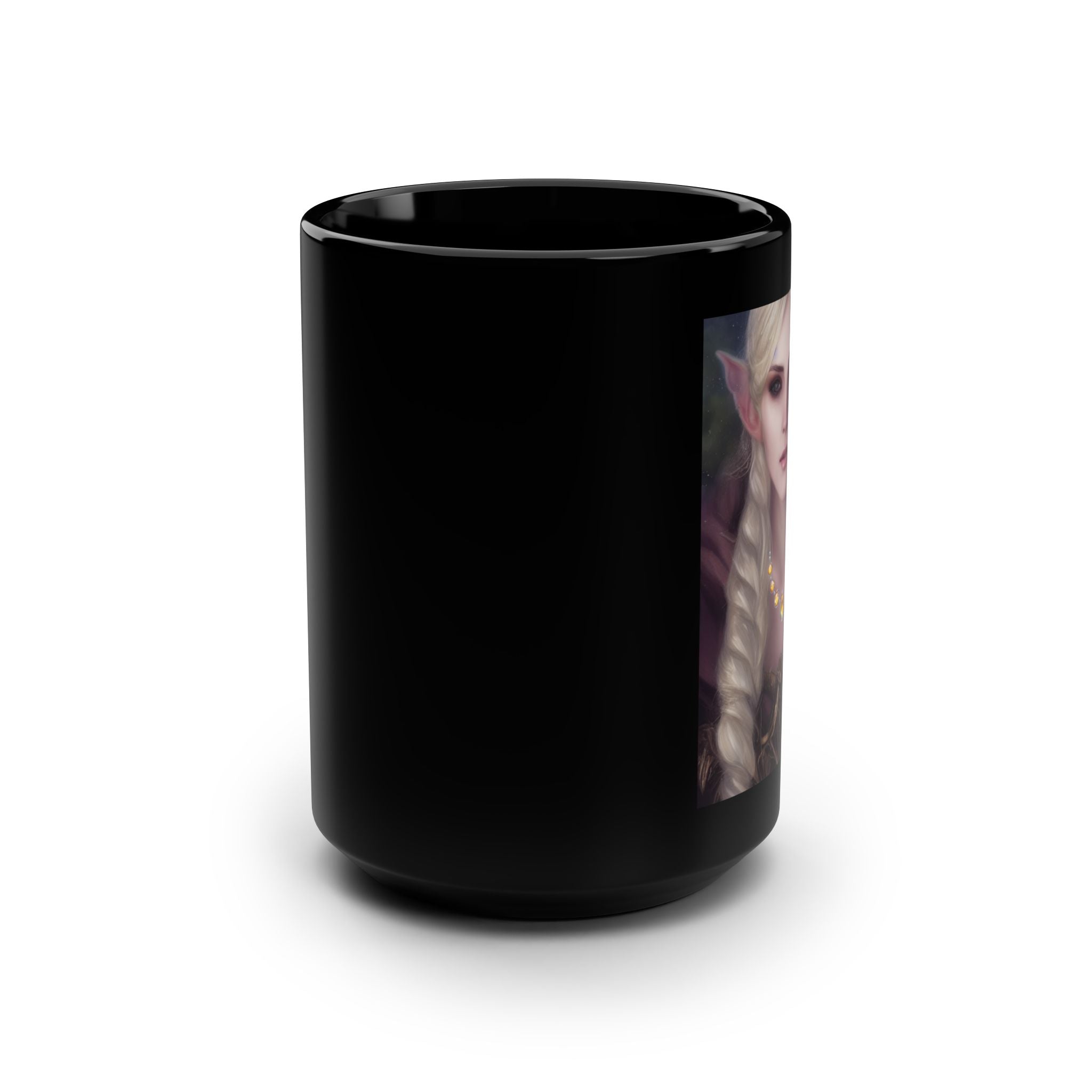 Black mug with an elf princess design