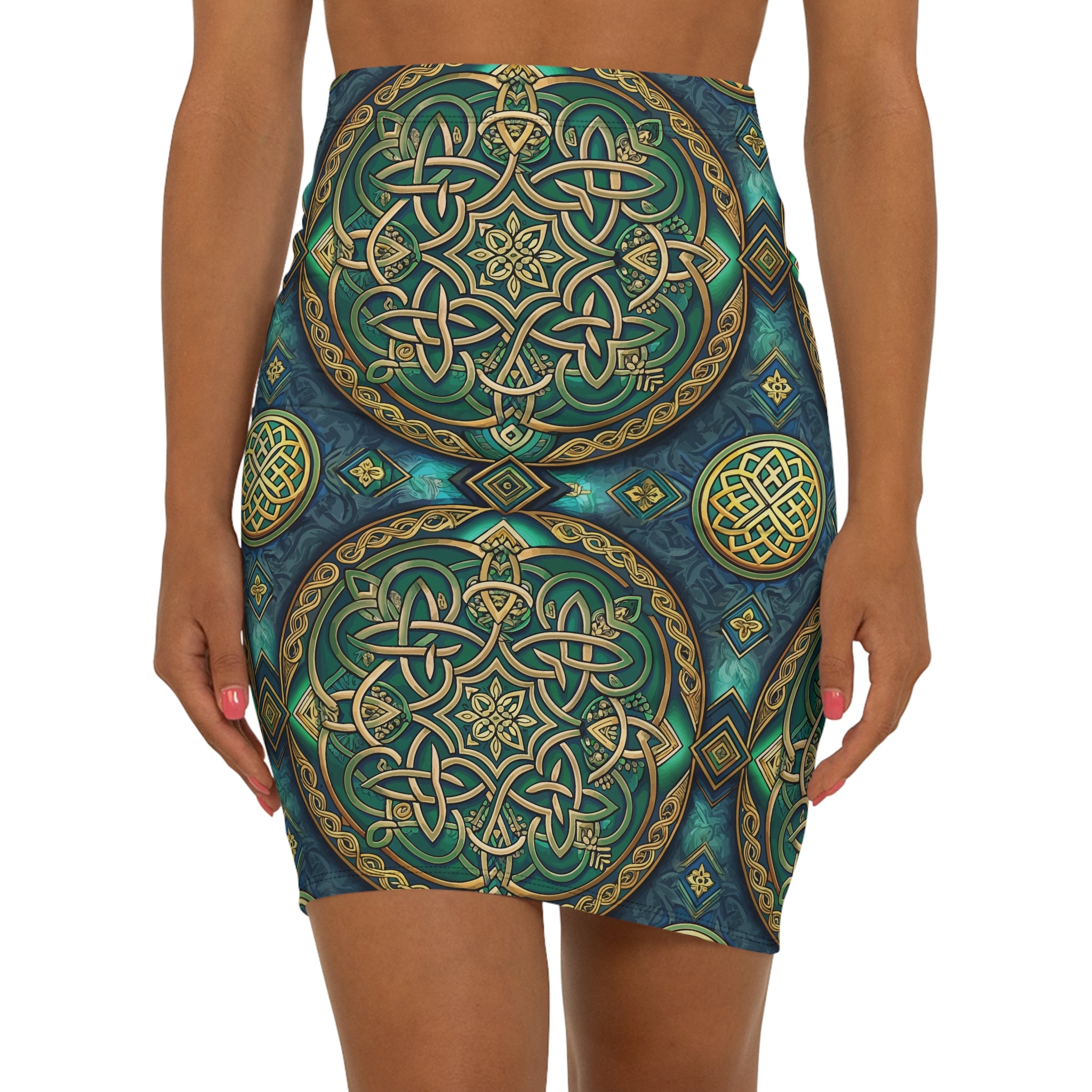 Celtic Mandala Mid-Waist Pencil Skirt