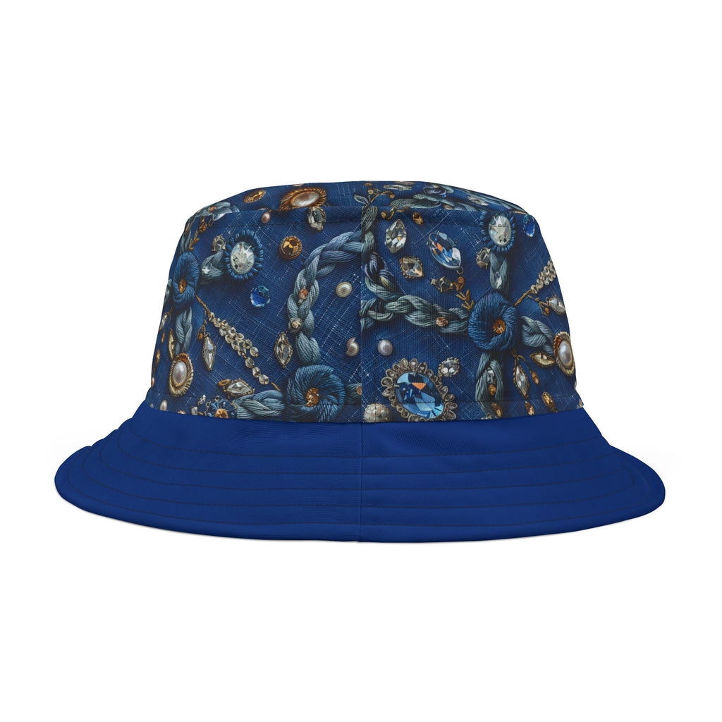Blue Embellished Pattern Bucket Hat