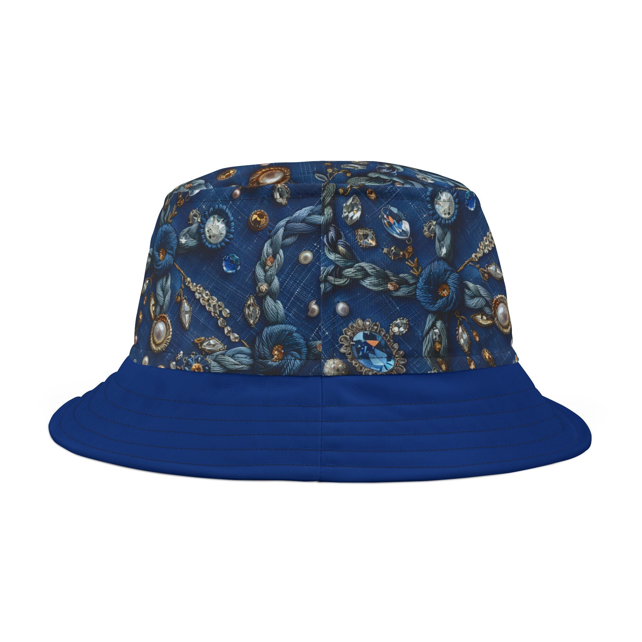 Blue Embellished Pattern Bucket Hat