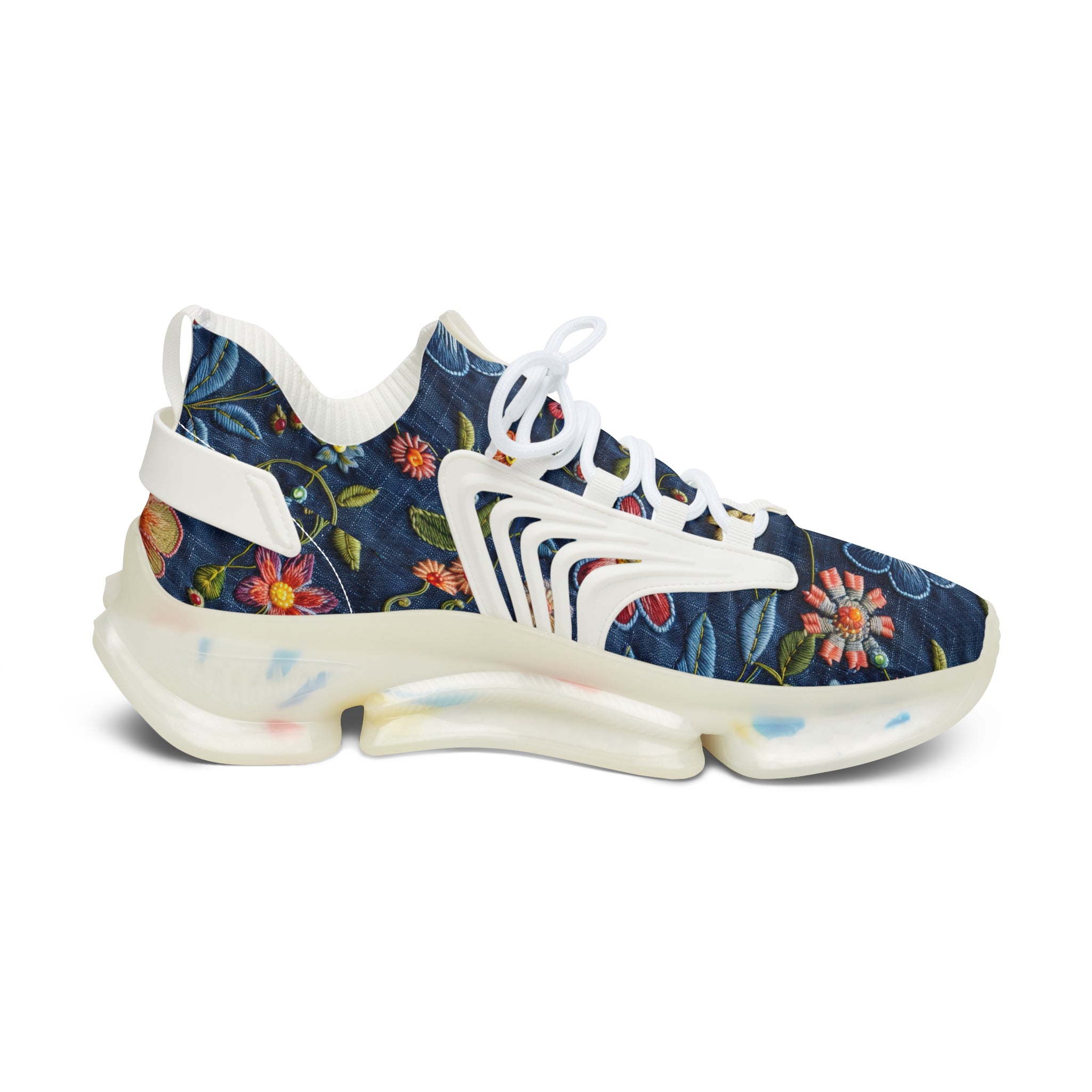 Sneaker with floral pattern on a white background