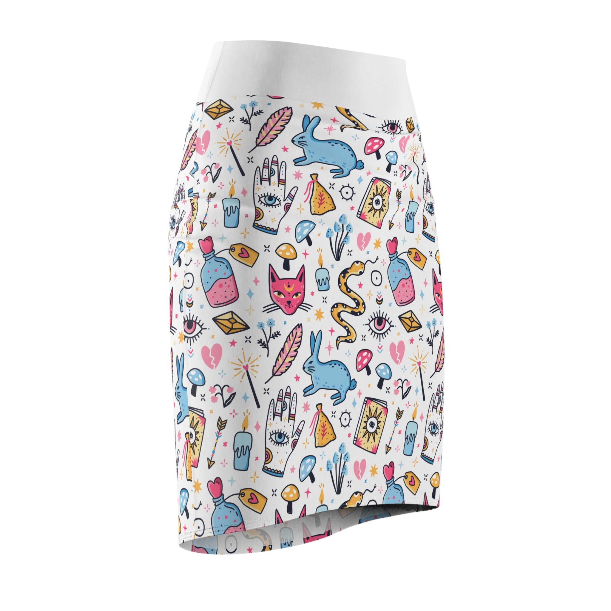 Skirt with colorful magic elements  pattern on a white background