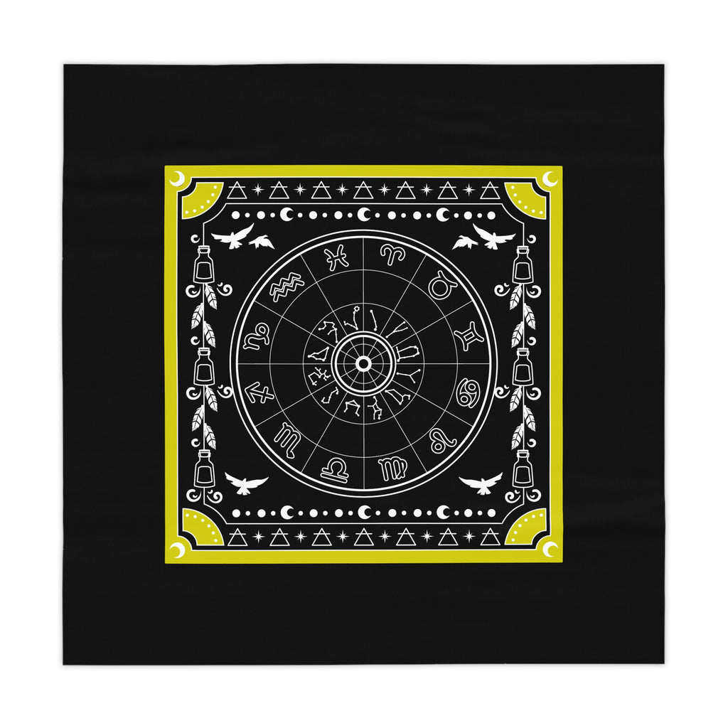 Astrology Zodiac Tablecloth — Black & Yellow Tarot Altar Cloth