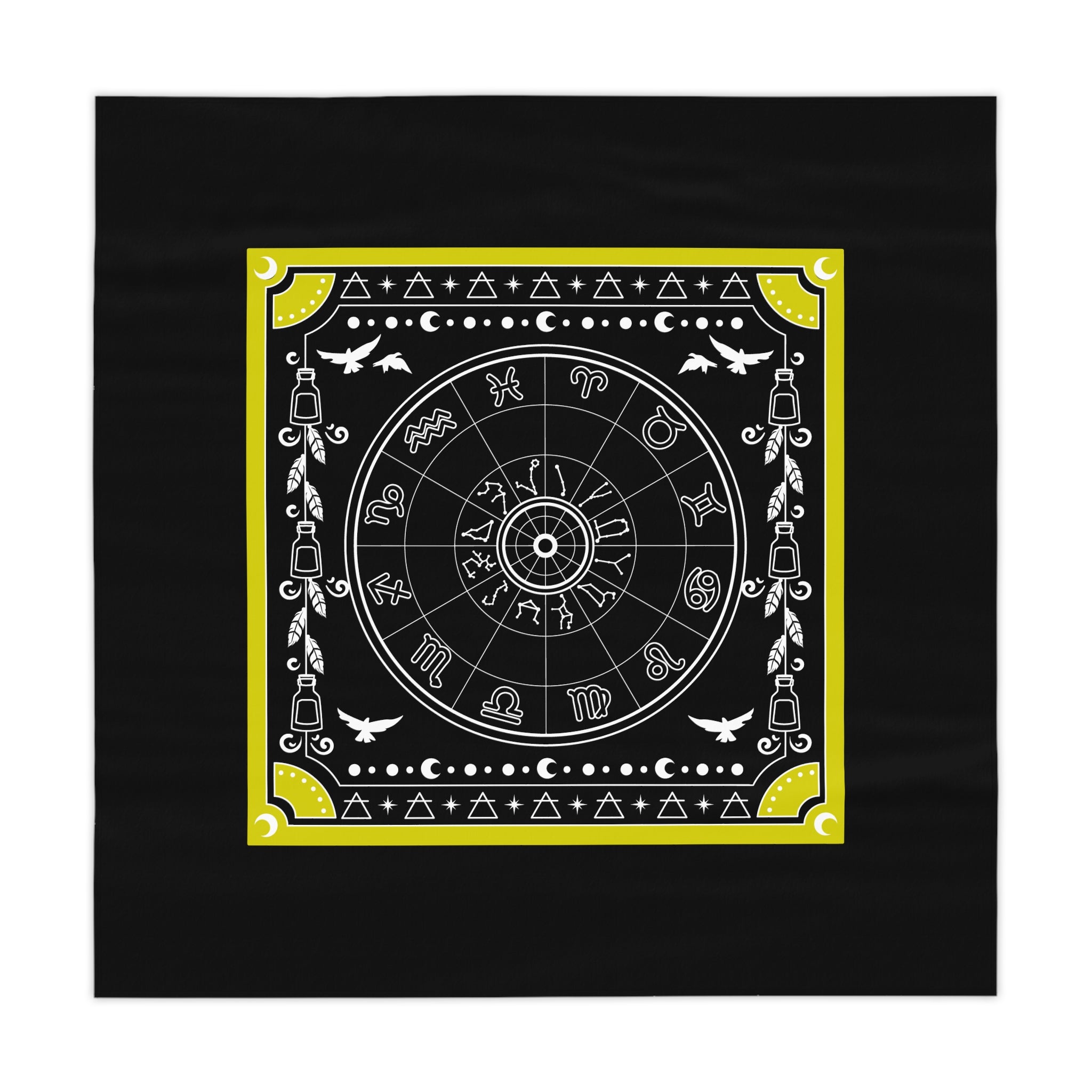 Astrology Zodiac Tablecloth — Black & Yellow Tarot Altar Cloth