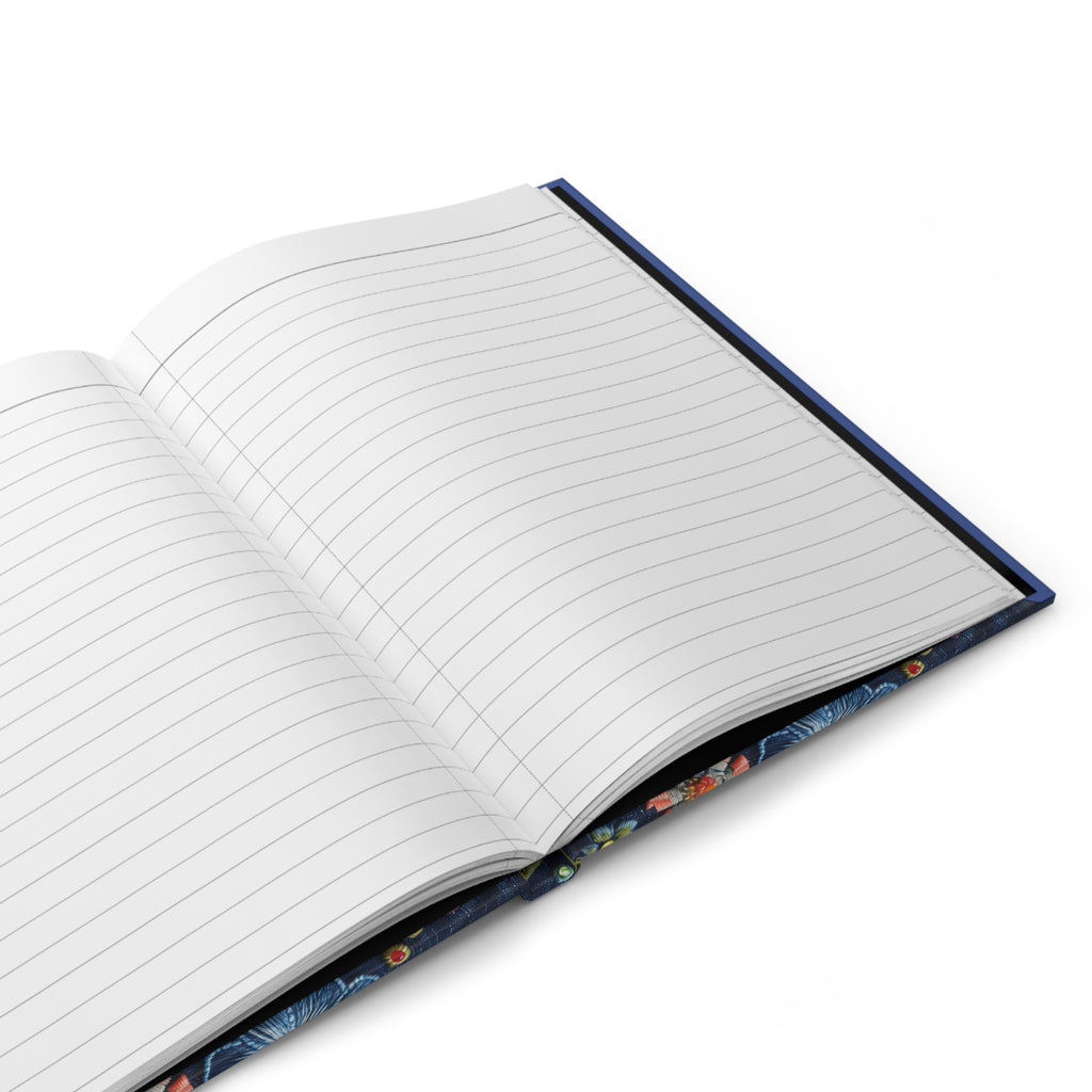 Open notebook with lined pages on a white background