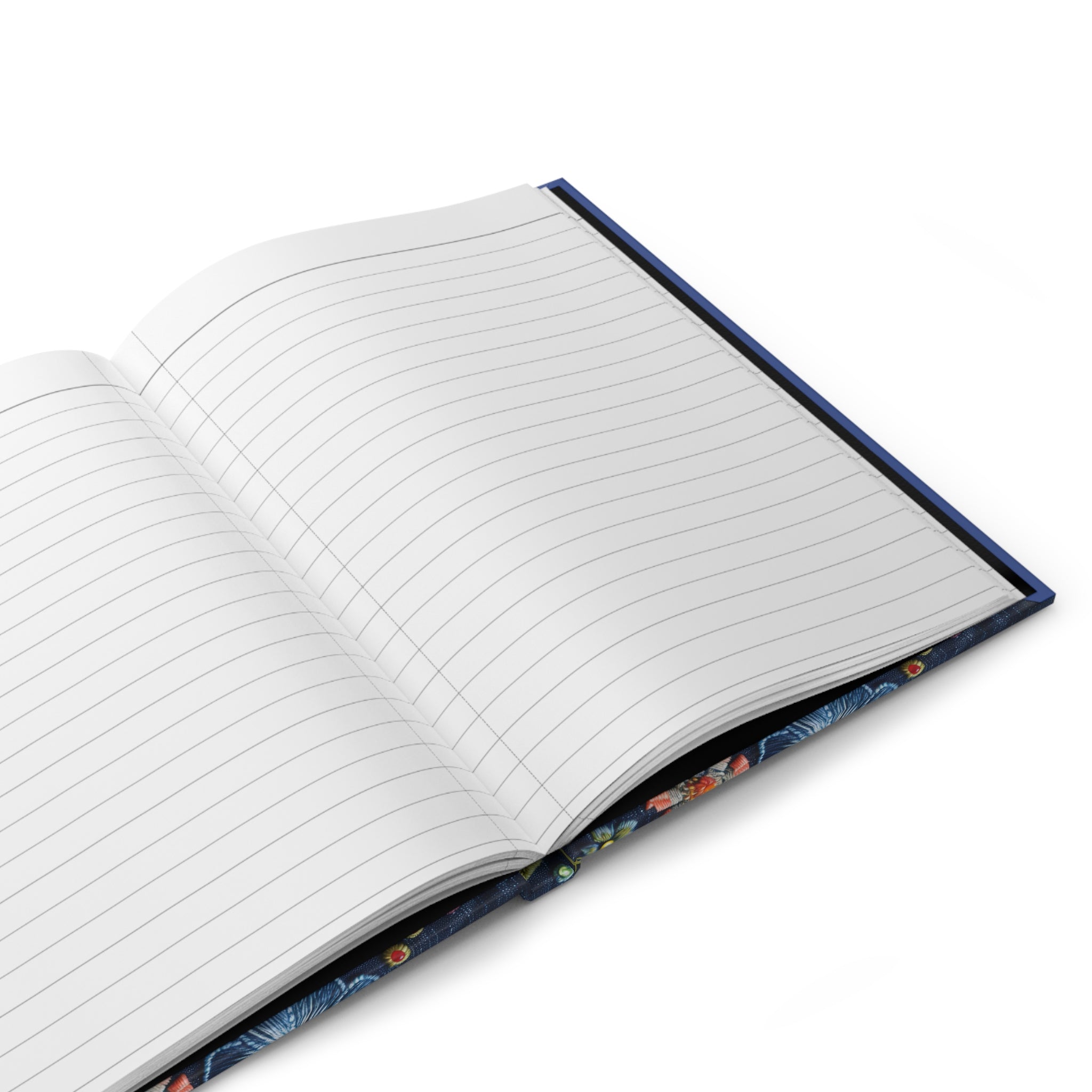 Open notebook with lined pages on a white background
