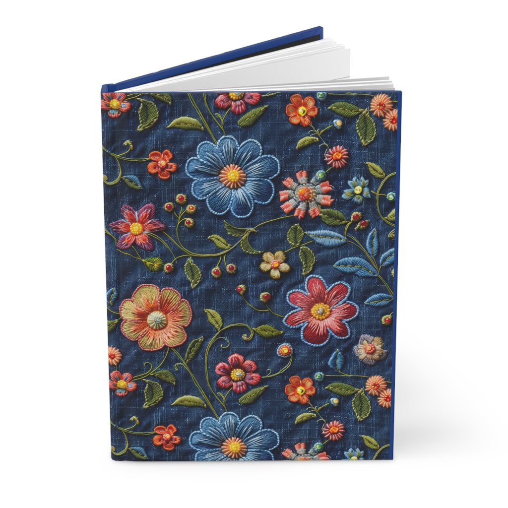 Notebook with floral design on a blue background