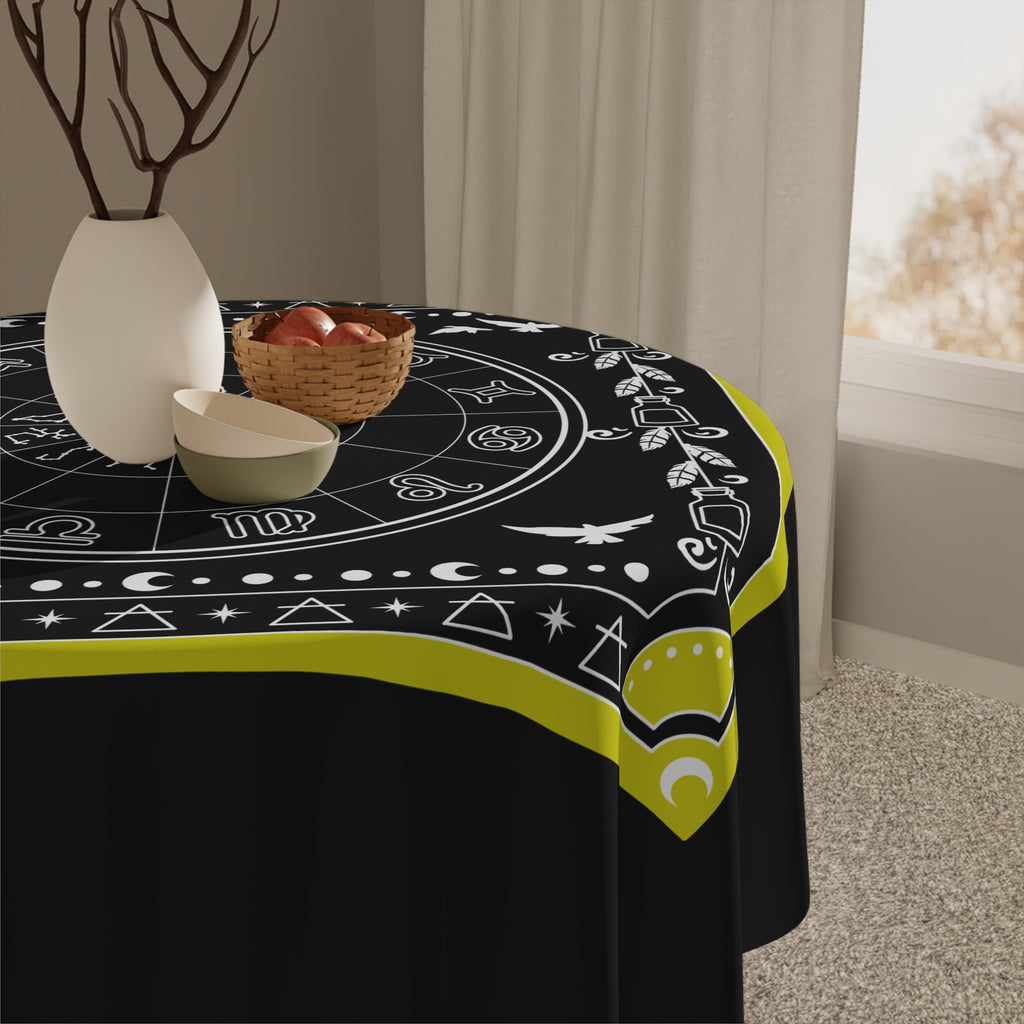 Astrology Zodiac Tablecloth — Black & Yellow Tarot Altar Cloth