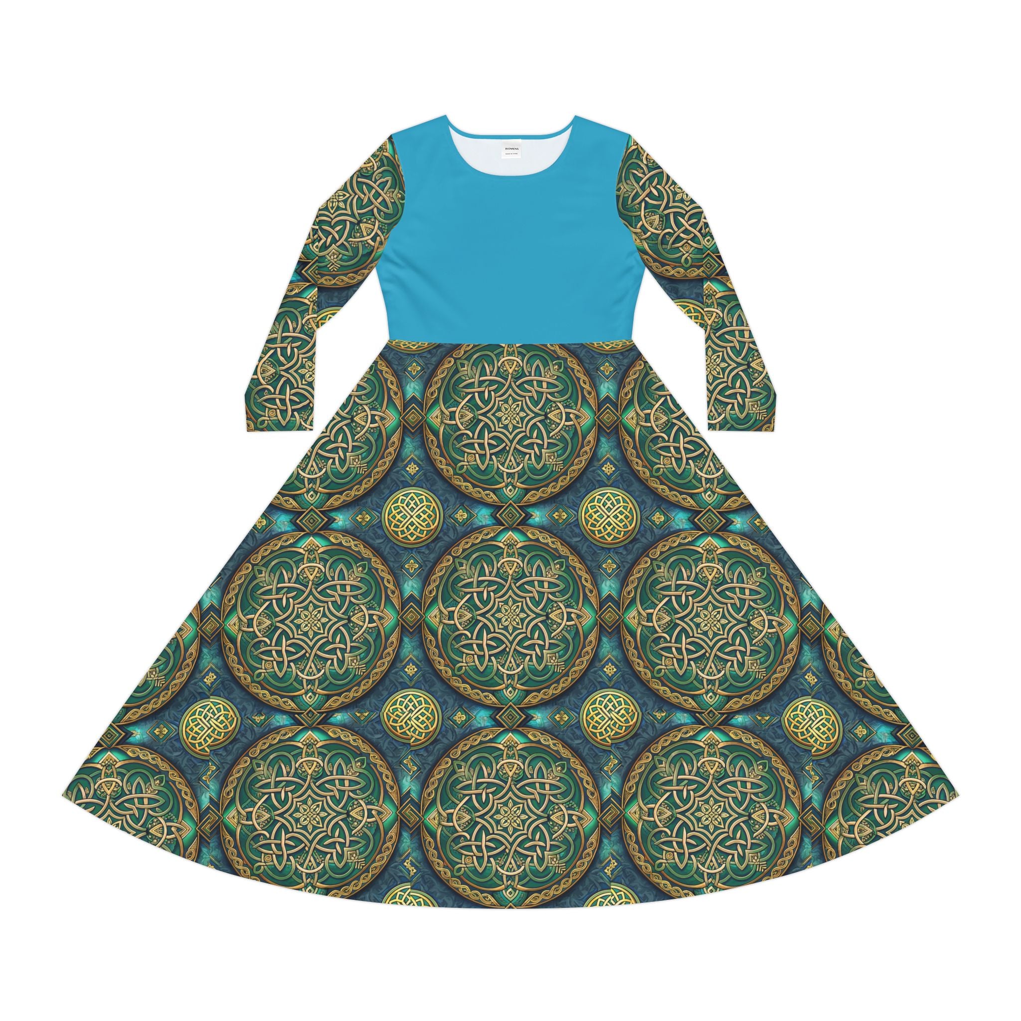 Celtic Mandala Maxi Dress — Long Sleeve Twirl Skirt
