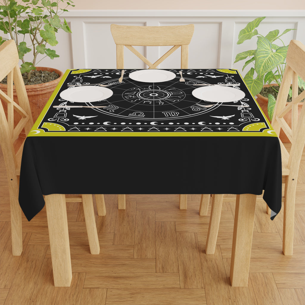 Astrology Zodiac Tablecloth — Black & Yellow Tarot Altar Cloth