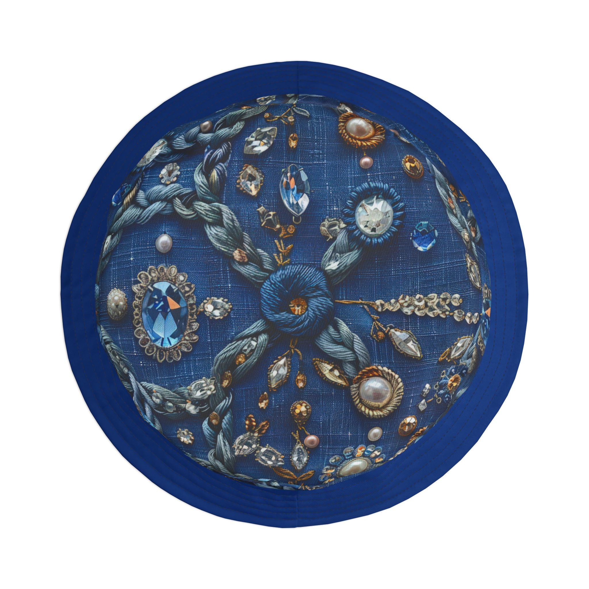 Blue Embellished Pattern Bucket Hat