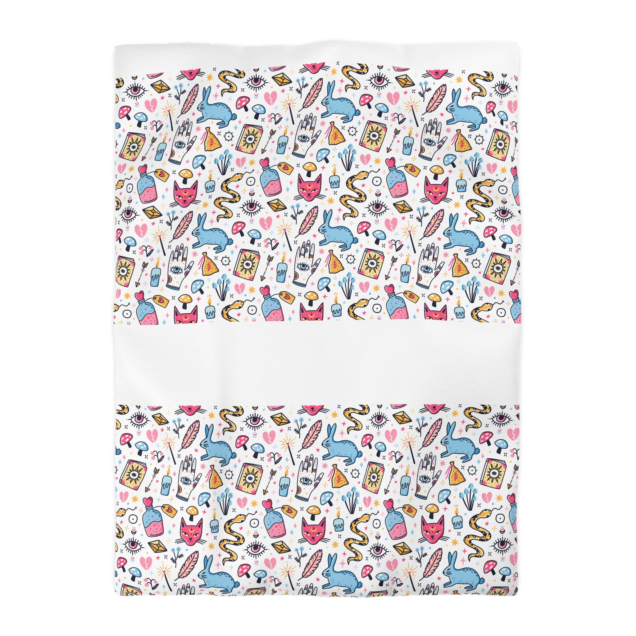 Bunny Magic Microfiber Duvet Cover — Cute Witchy Symbols Pattern