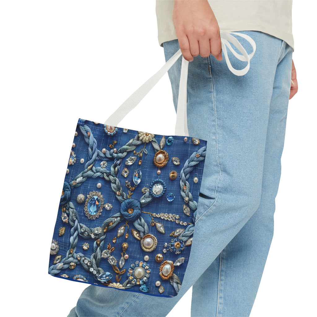 Bohemian Embellished Pattern Tote Bag | Ornate Pearl & Gem Print