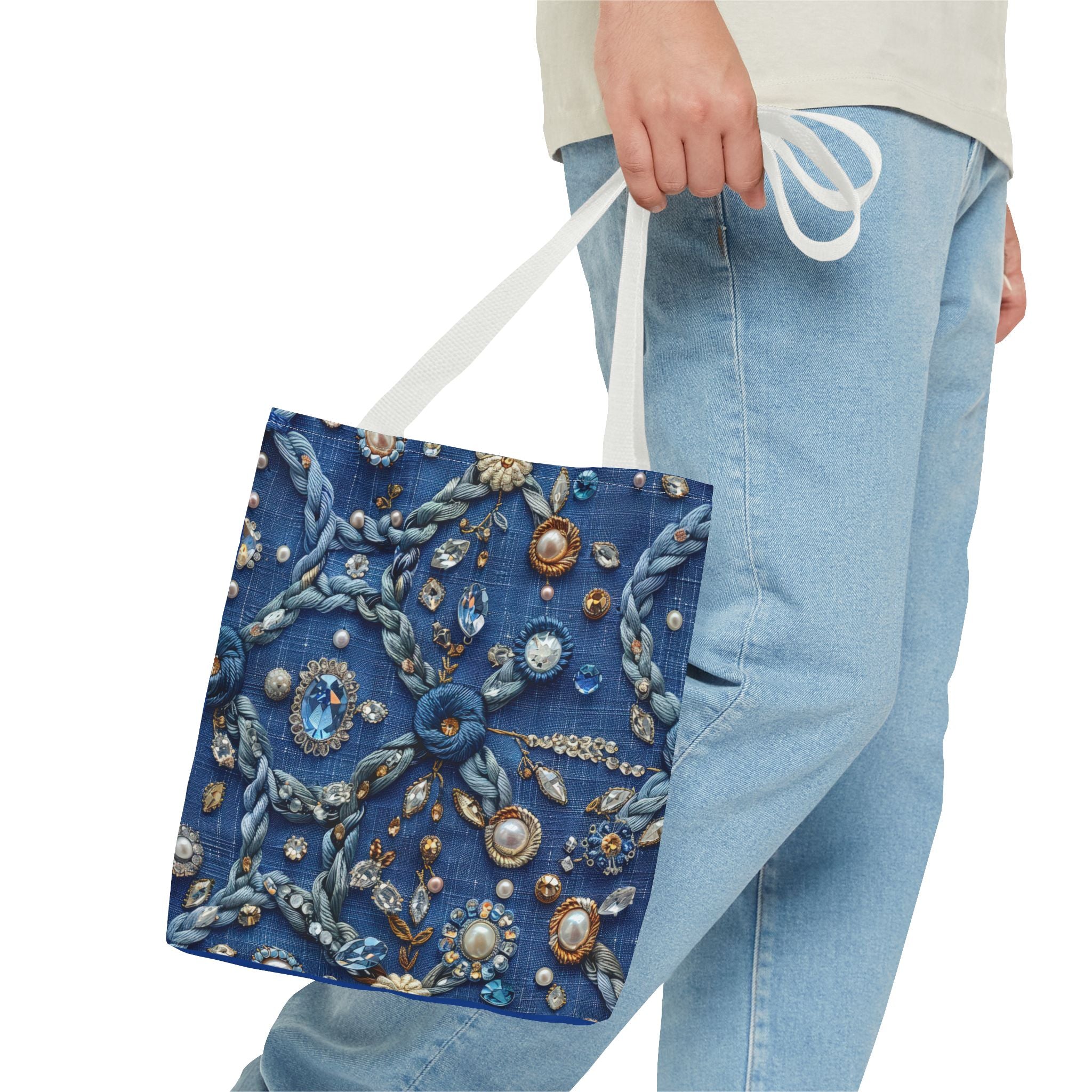 Bohemian Embellished Pattern Tote Bag | Ornate Pearl & Gem Print