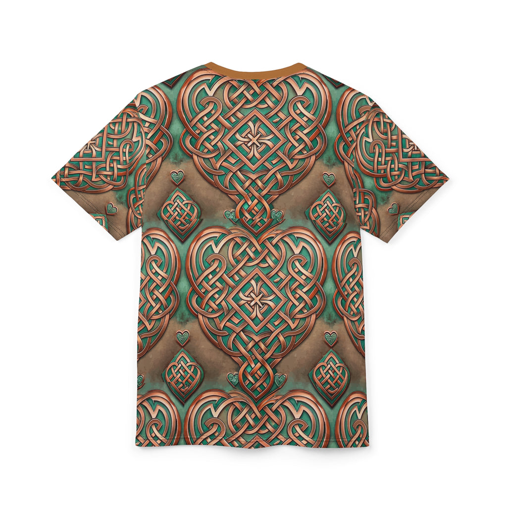 T-shirt with Celtic knot design on a white background