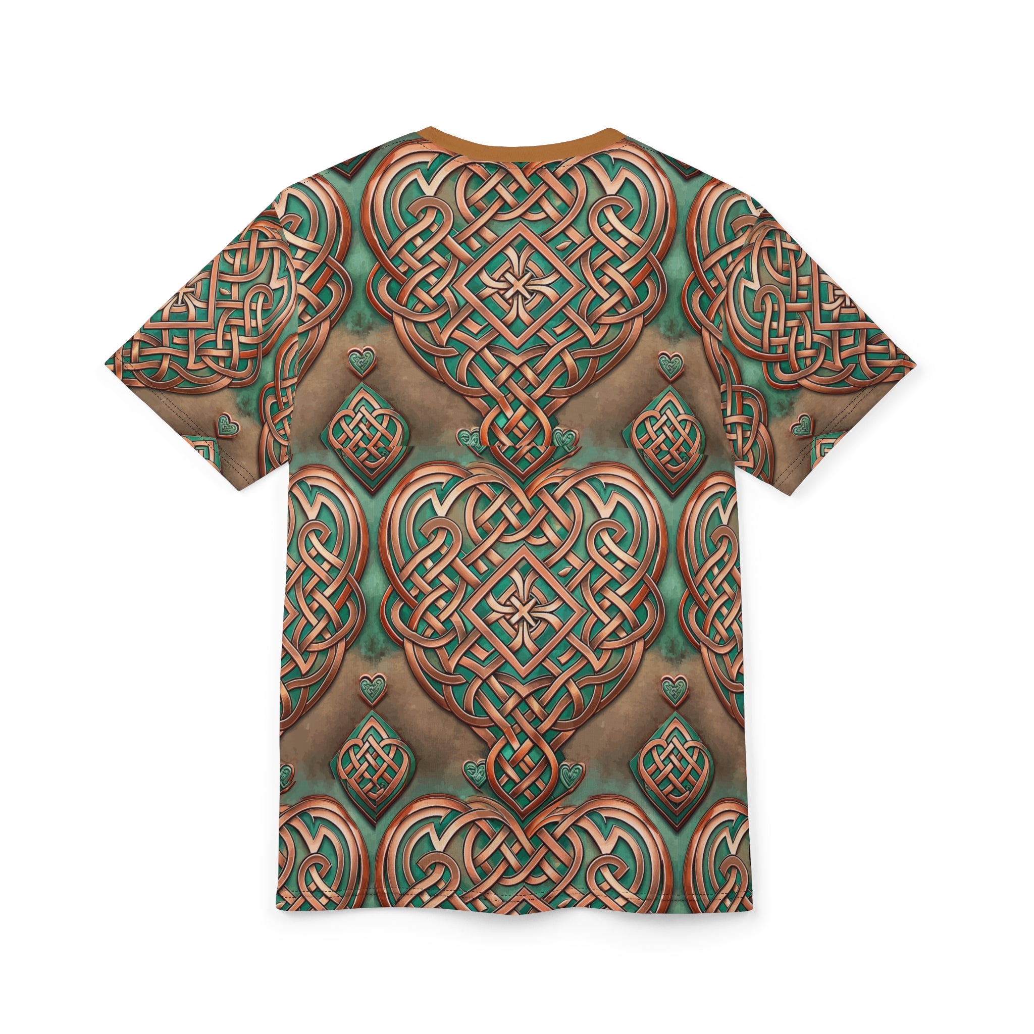 T-shirt with Celtic knot design on a white background