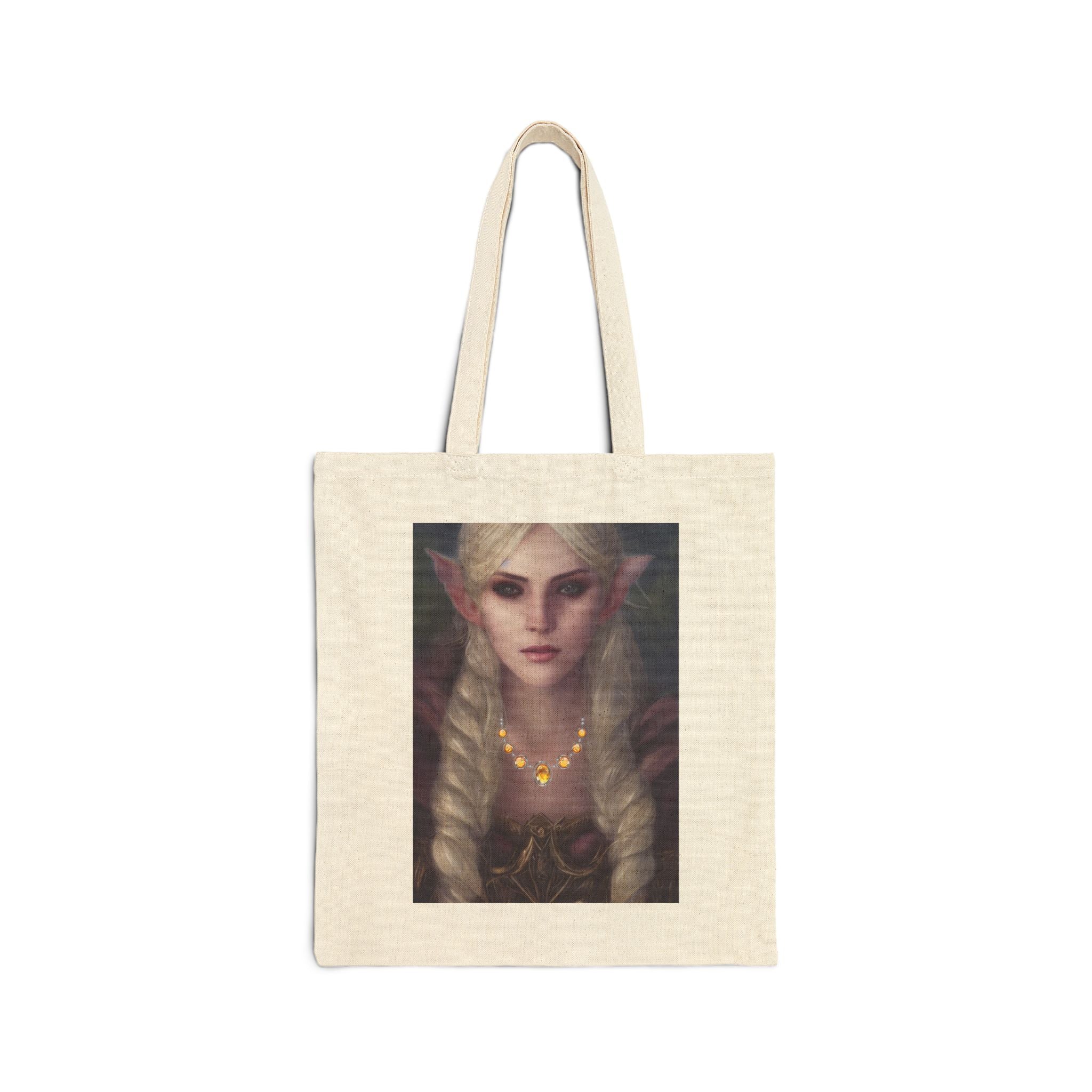 Elf Princess Cotton Canvas Tote Bag — Fantasy Elf Art Bag for Fans