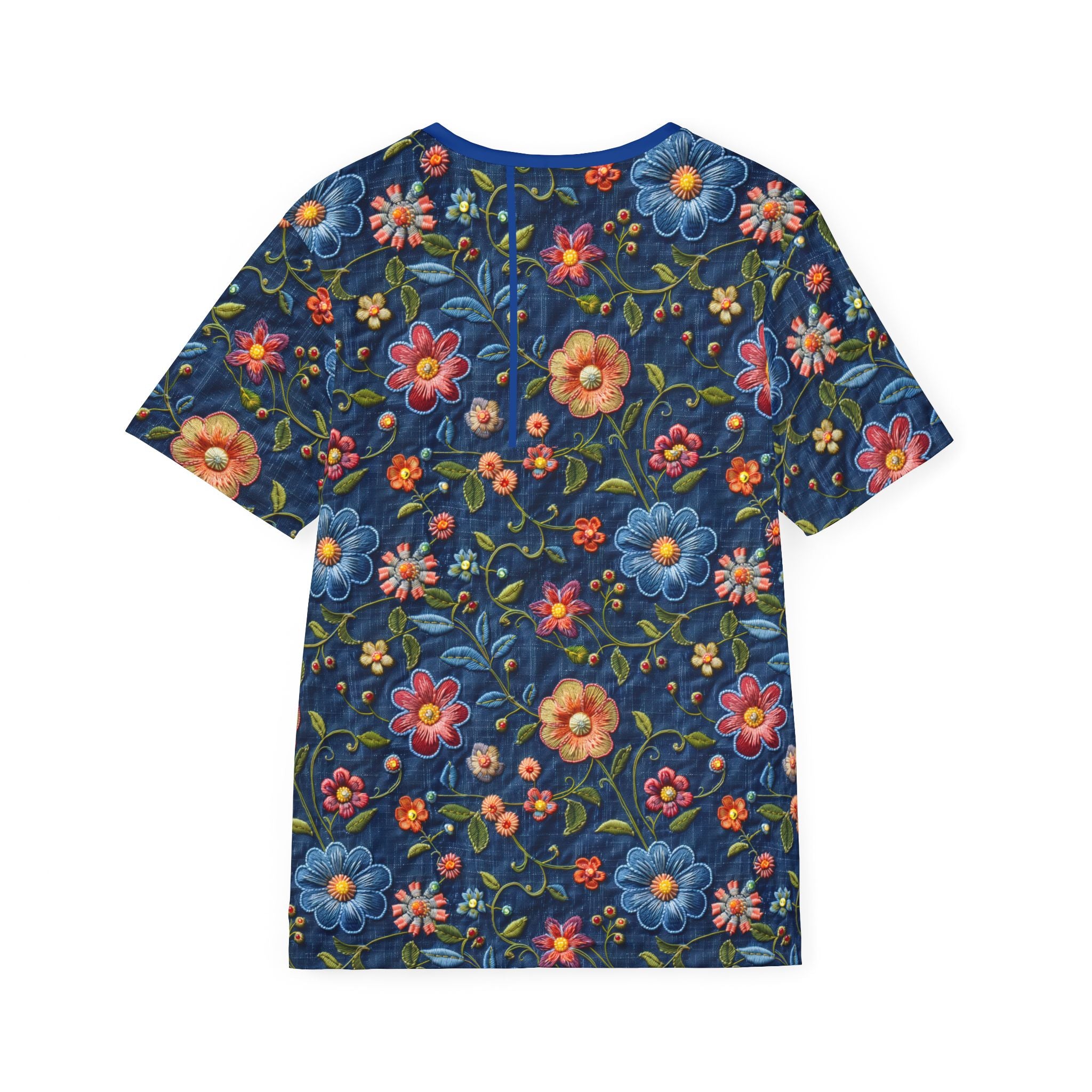 Floral patterned t-shirt on a black background