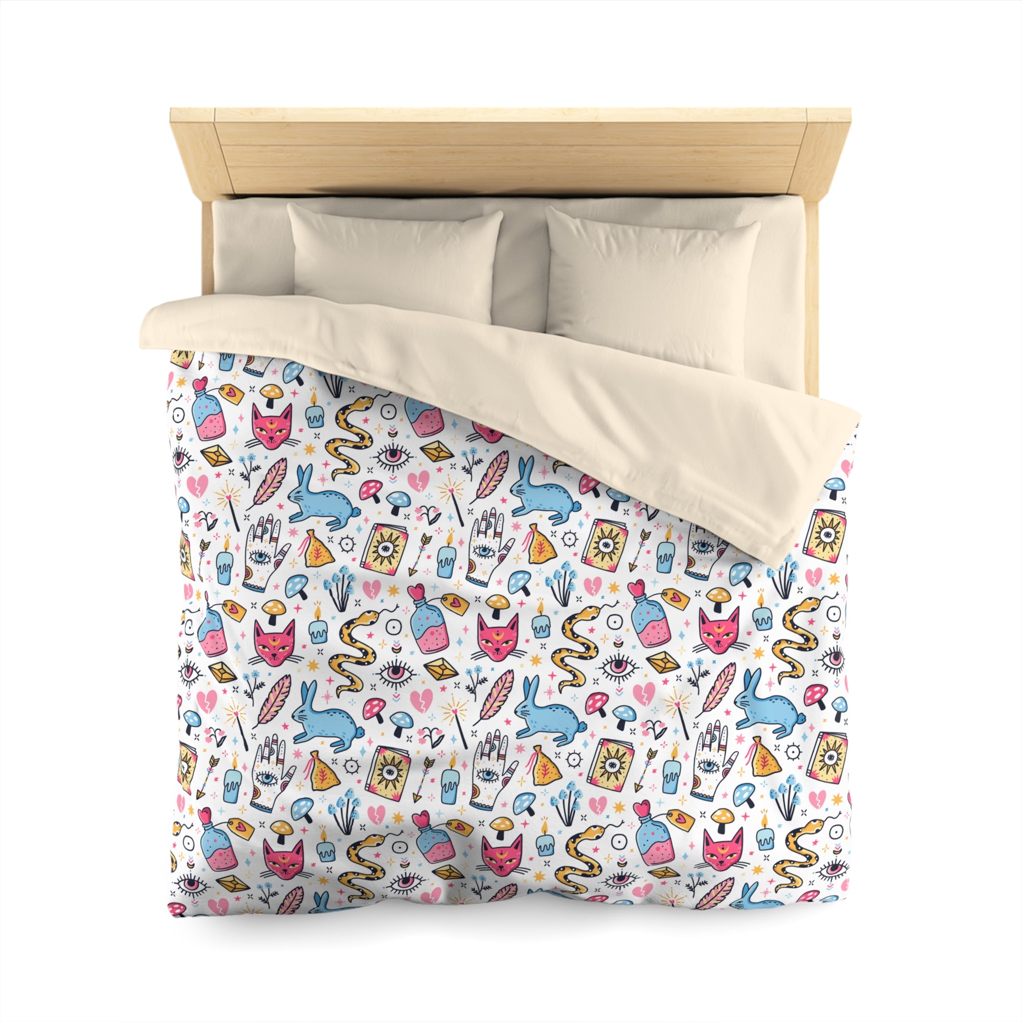 Bunny Magic Microfiber Duvet Cover — Cute Witchy Symbols Pattern