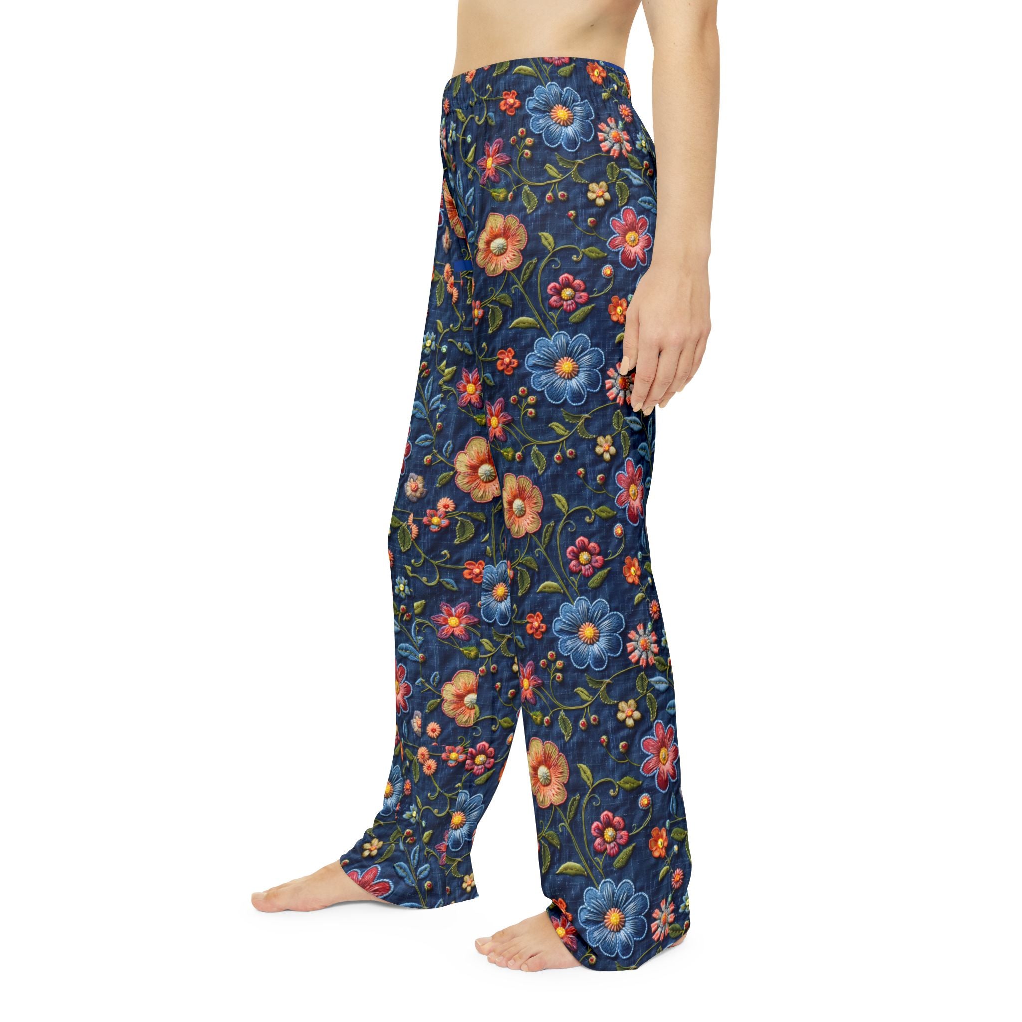 Floral-patterned pants on a white background