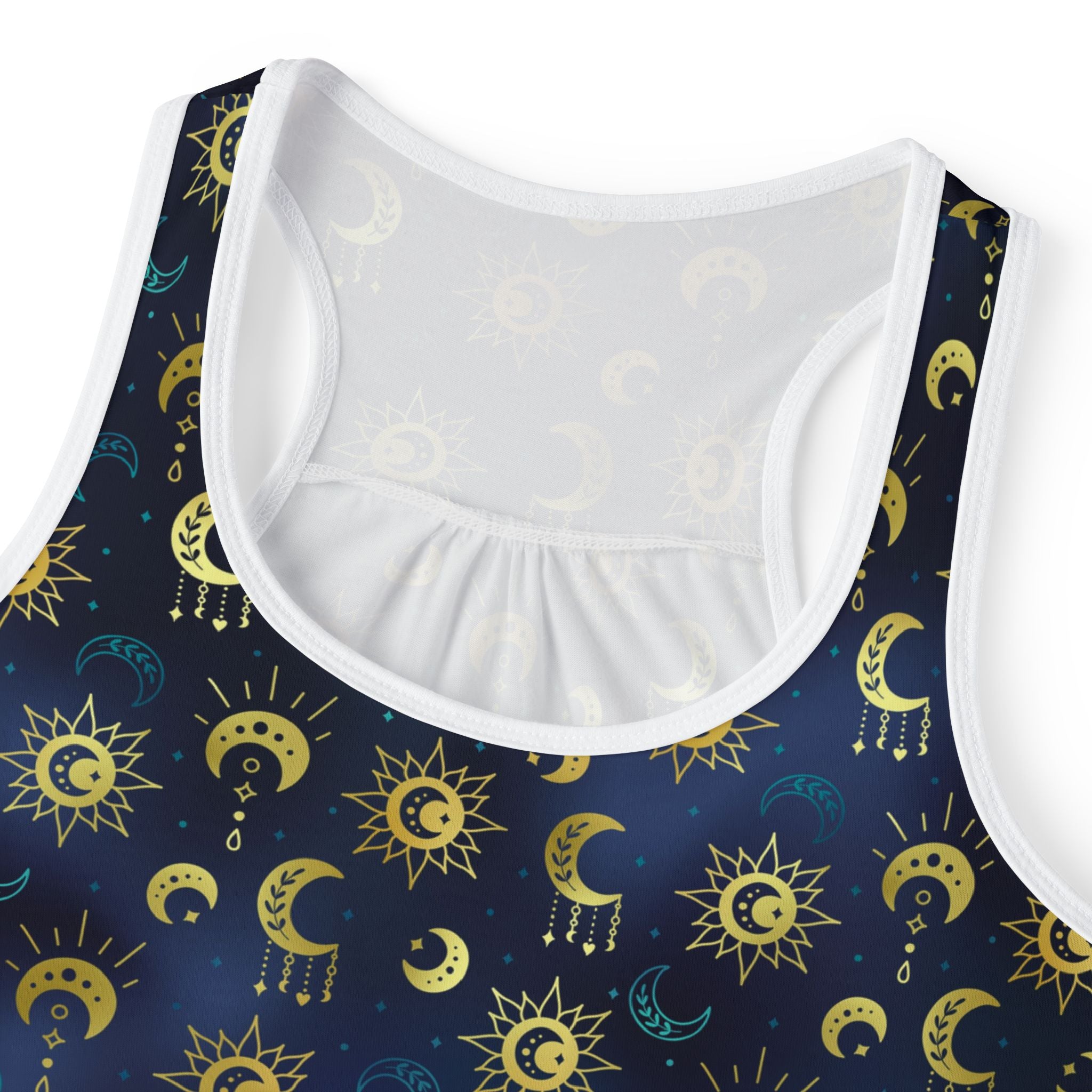 Close up of Tank top in celestial pattern