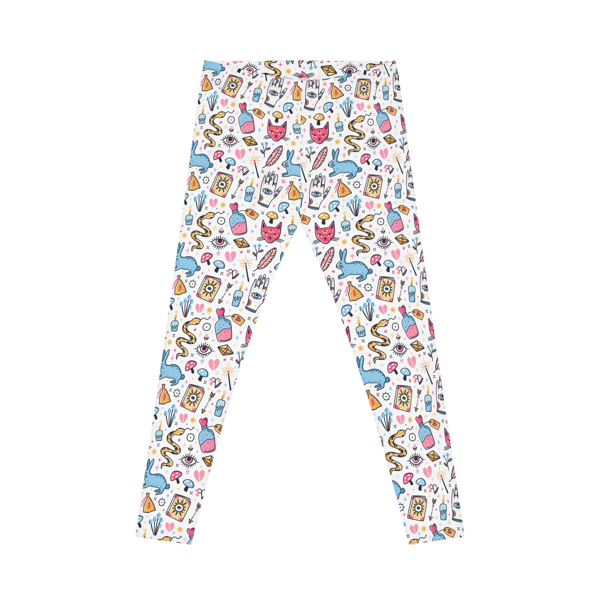 Colorful patterned leggings on a white background