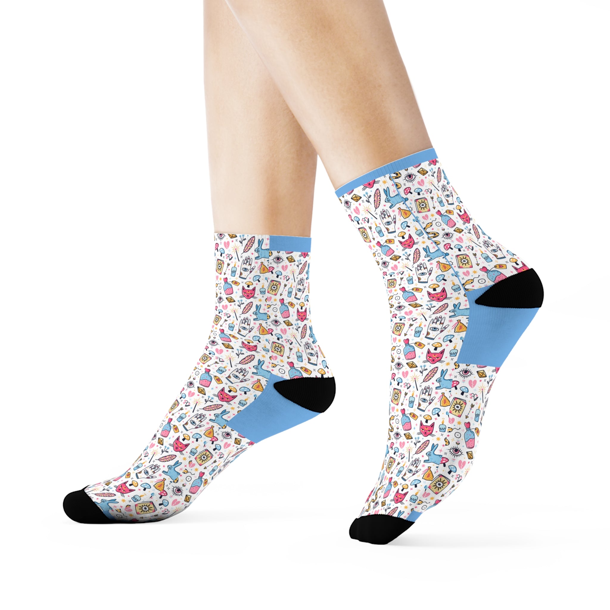 Bunny Magic Crew Socks — Colorful Pet & Toy Pattern
