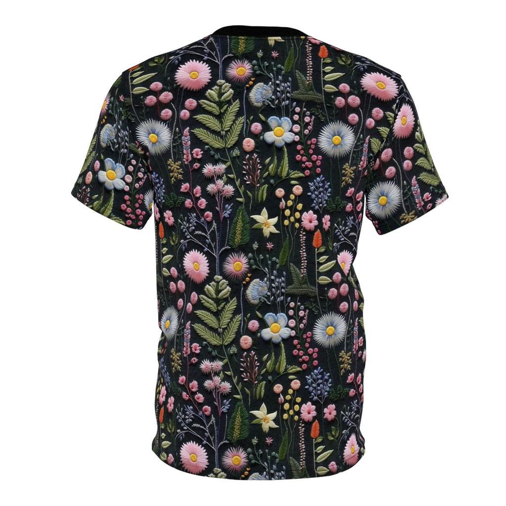 Floral Night Garden Tee — All-Over Print Botanical T-Shirt