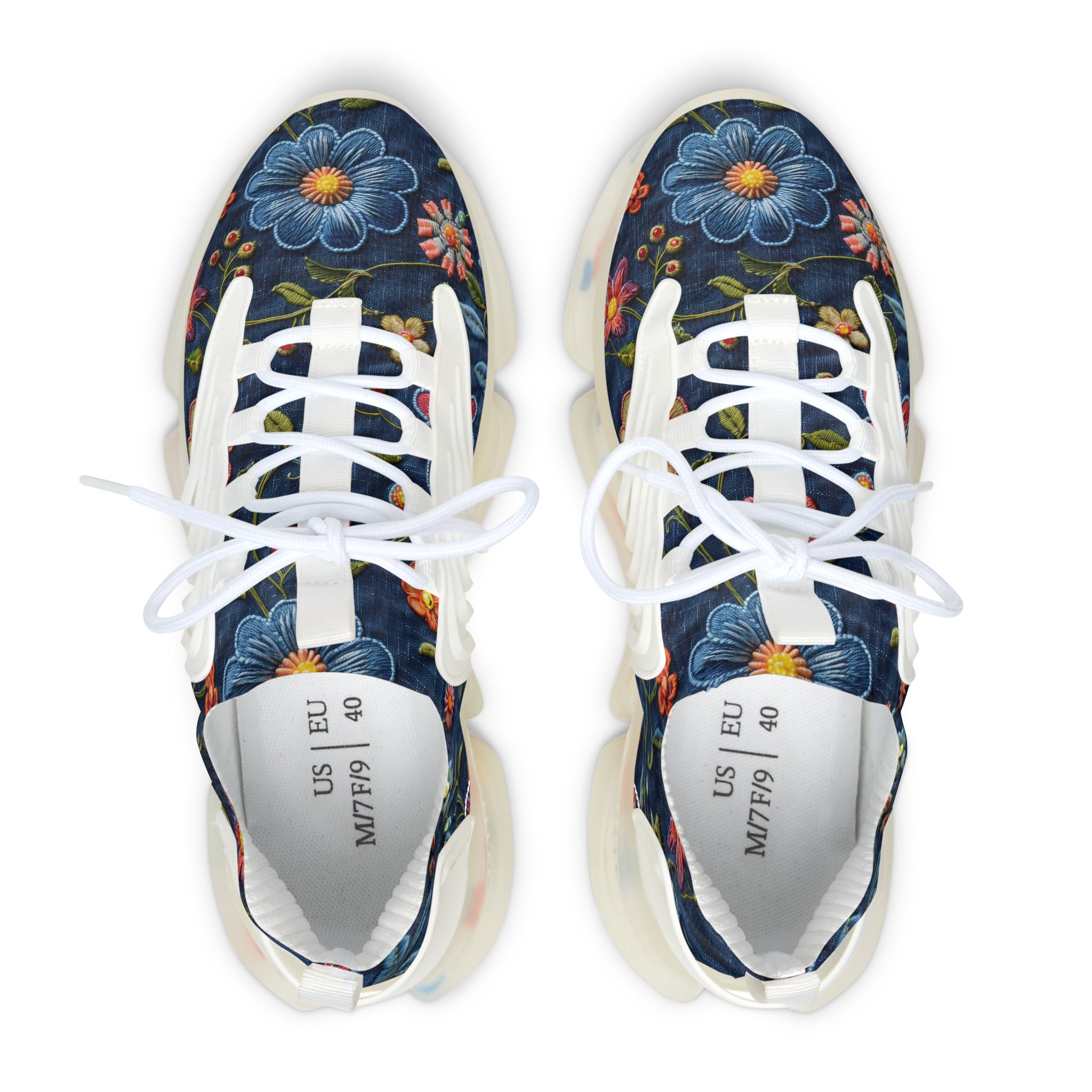 Pair of sneakers with floral design on a white background