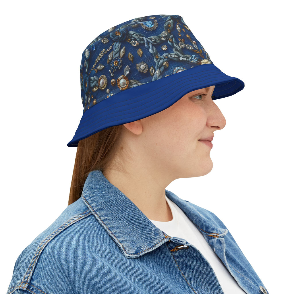 Blue Embellished Pattern Bucket Hat