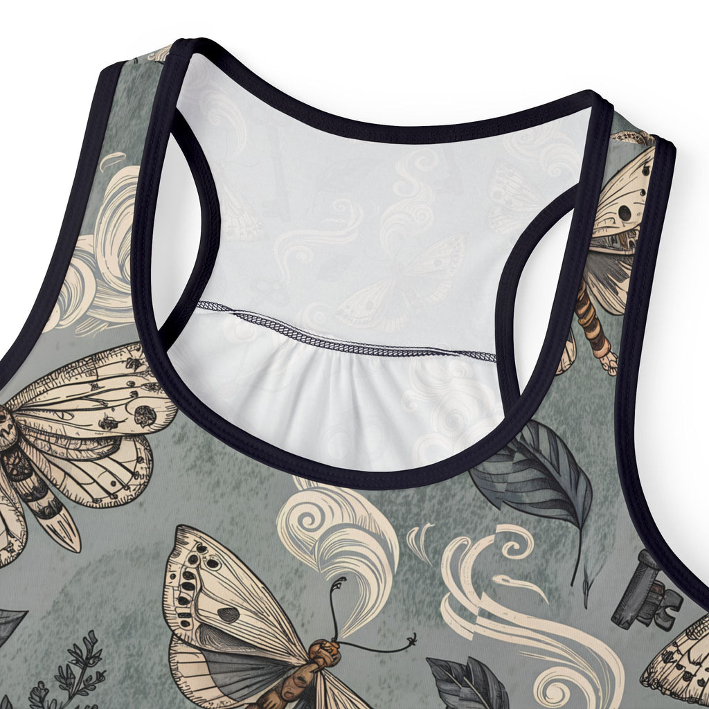  Tank top with moth and key pattern on a gray background