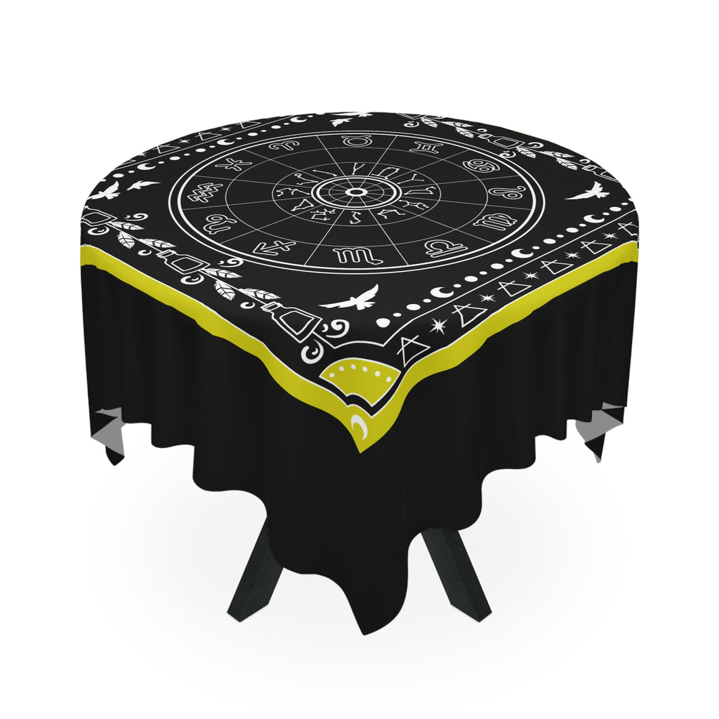 Astrology Zodiac Tablecloth — Black & Yellow Tarot Altar Cloth