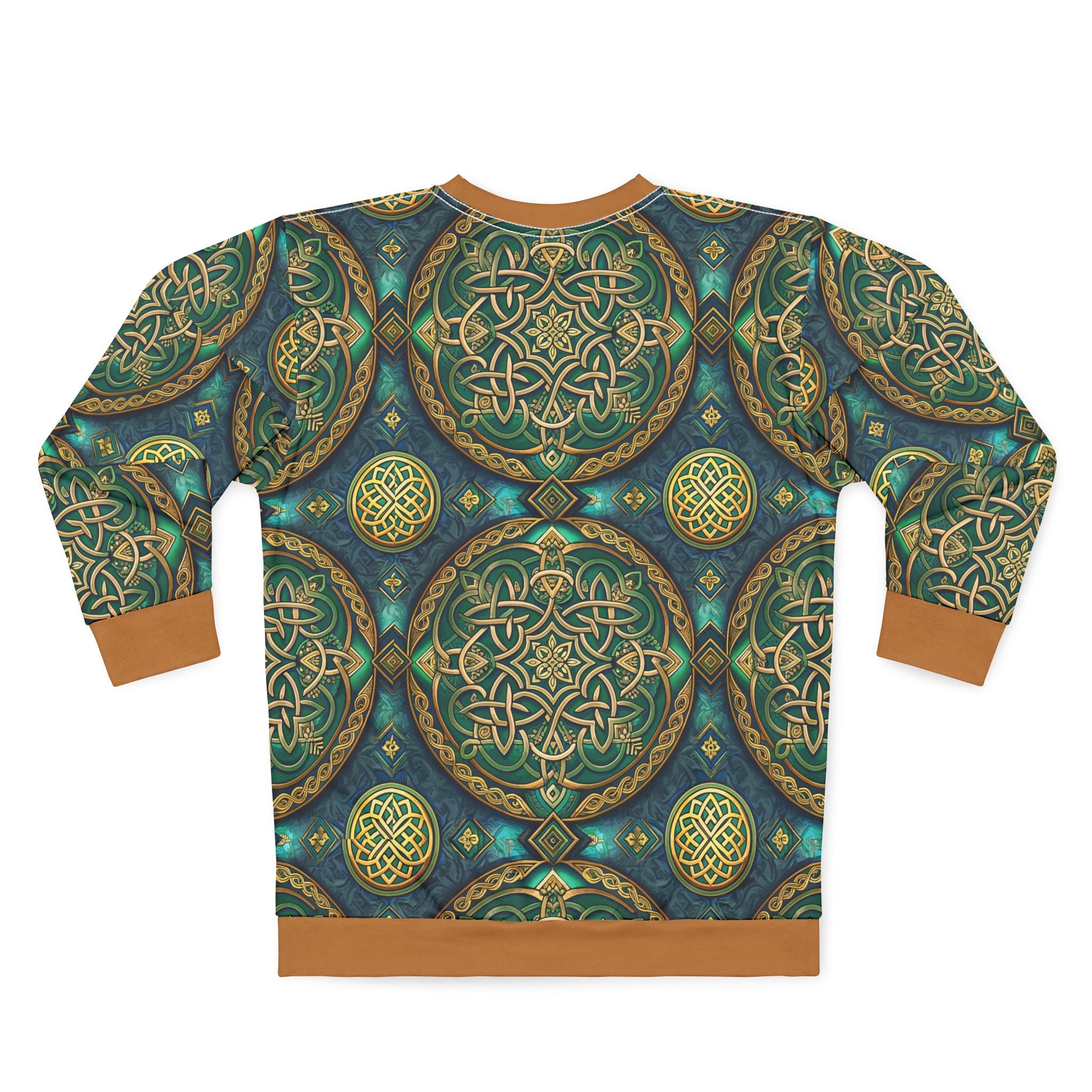 Sweatshirt with intricate Celtic knot pattern on a white background