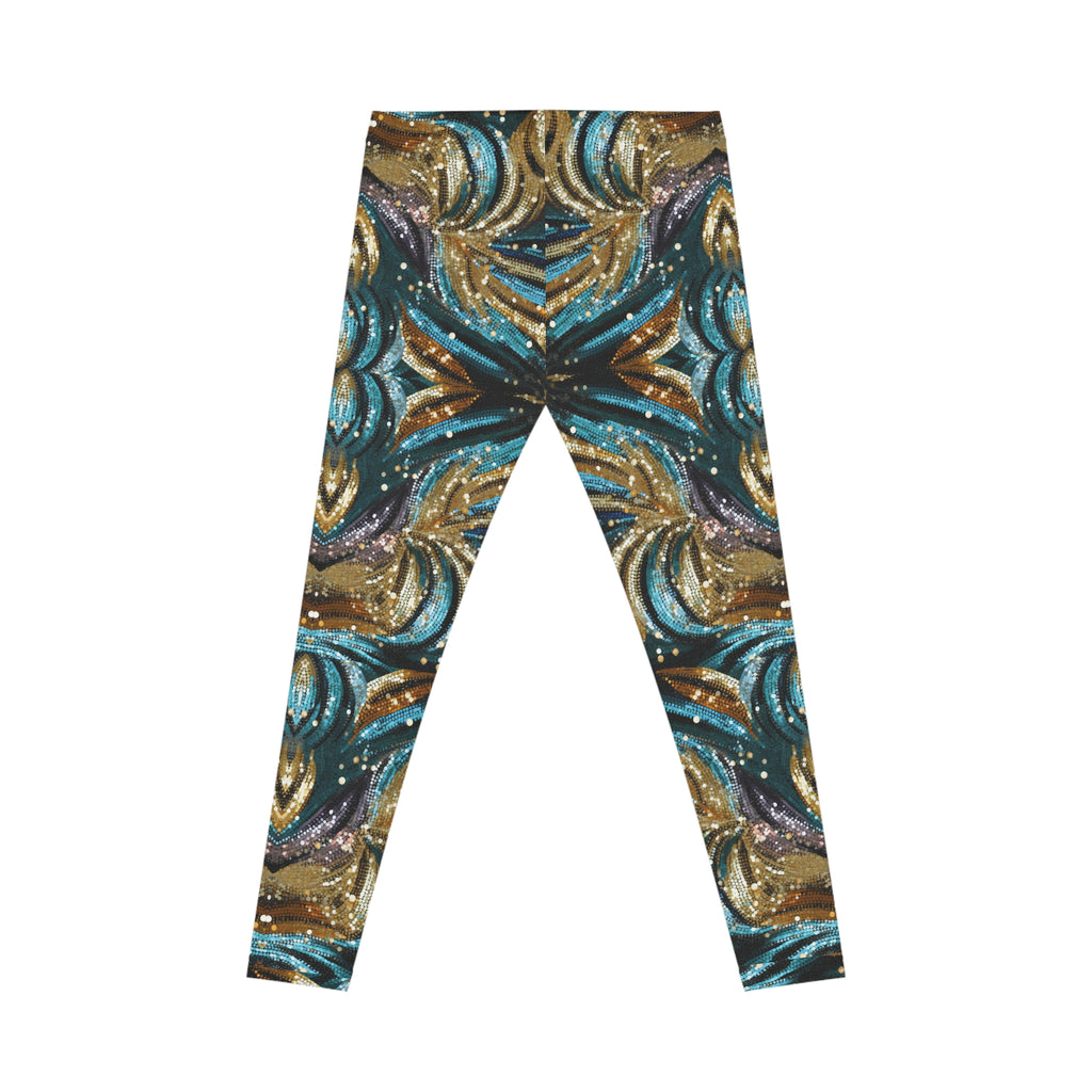 Leggings with a colorful abstract pattern on a white background